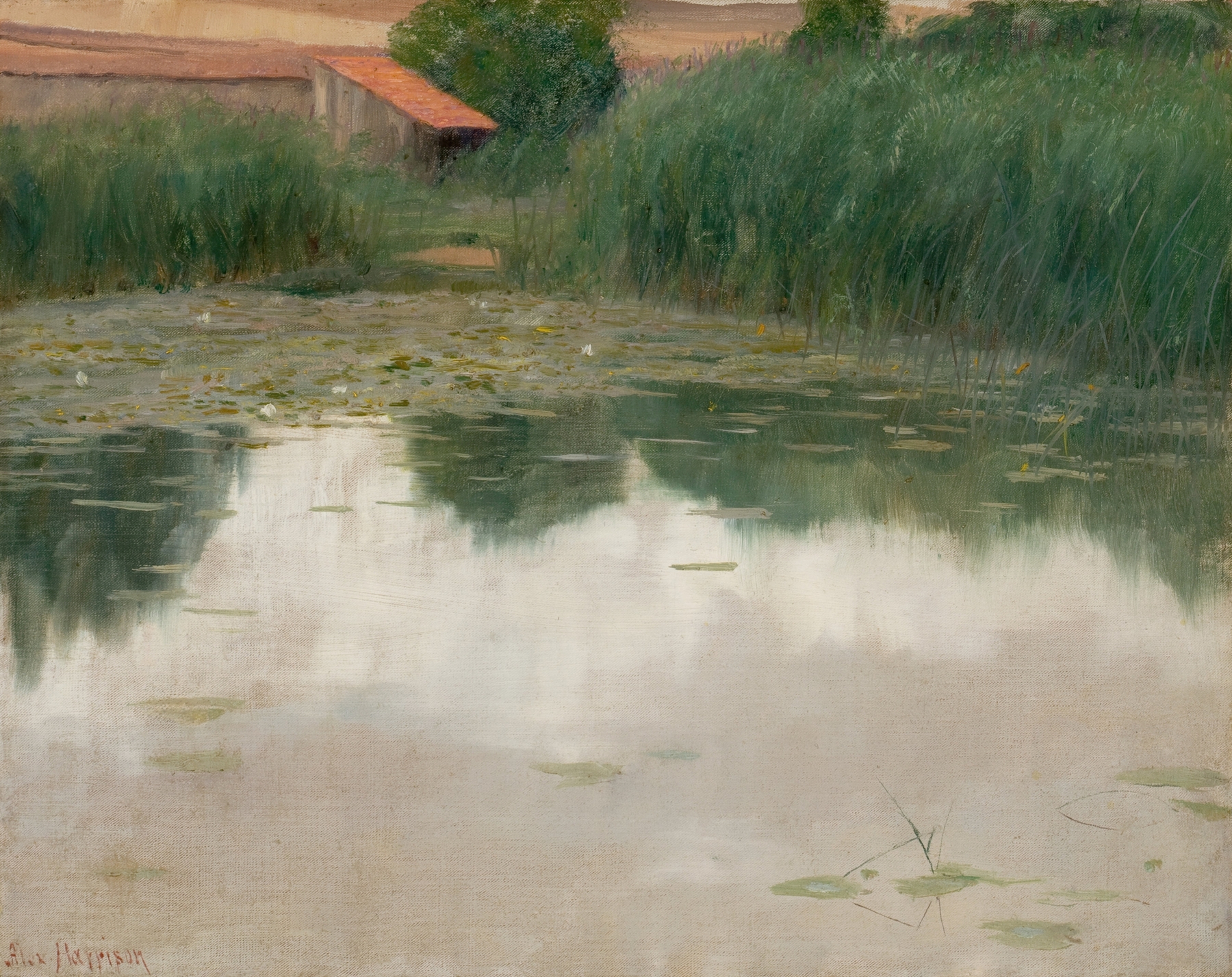 The Lily Pond by Thomas Alexander Harrison, impressionism, depicting lily pads and flowers
