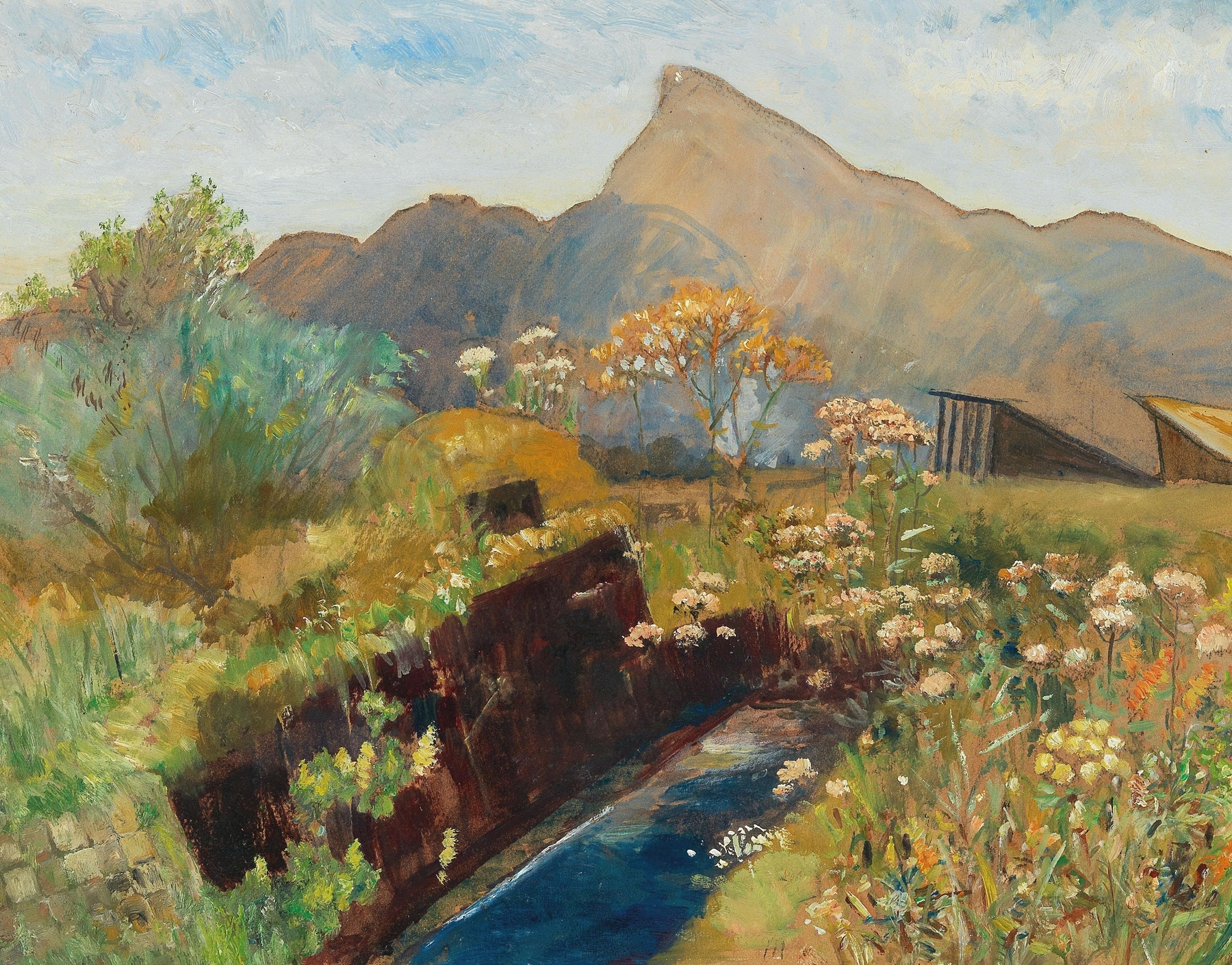 Late Summer on the Salzburger Moor near Untersberg, oil on canvas by Marie Egner depicting a serene landscape.