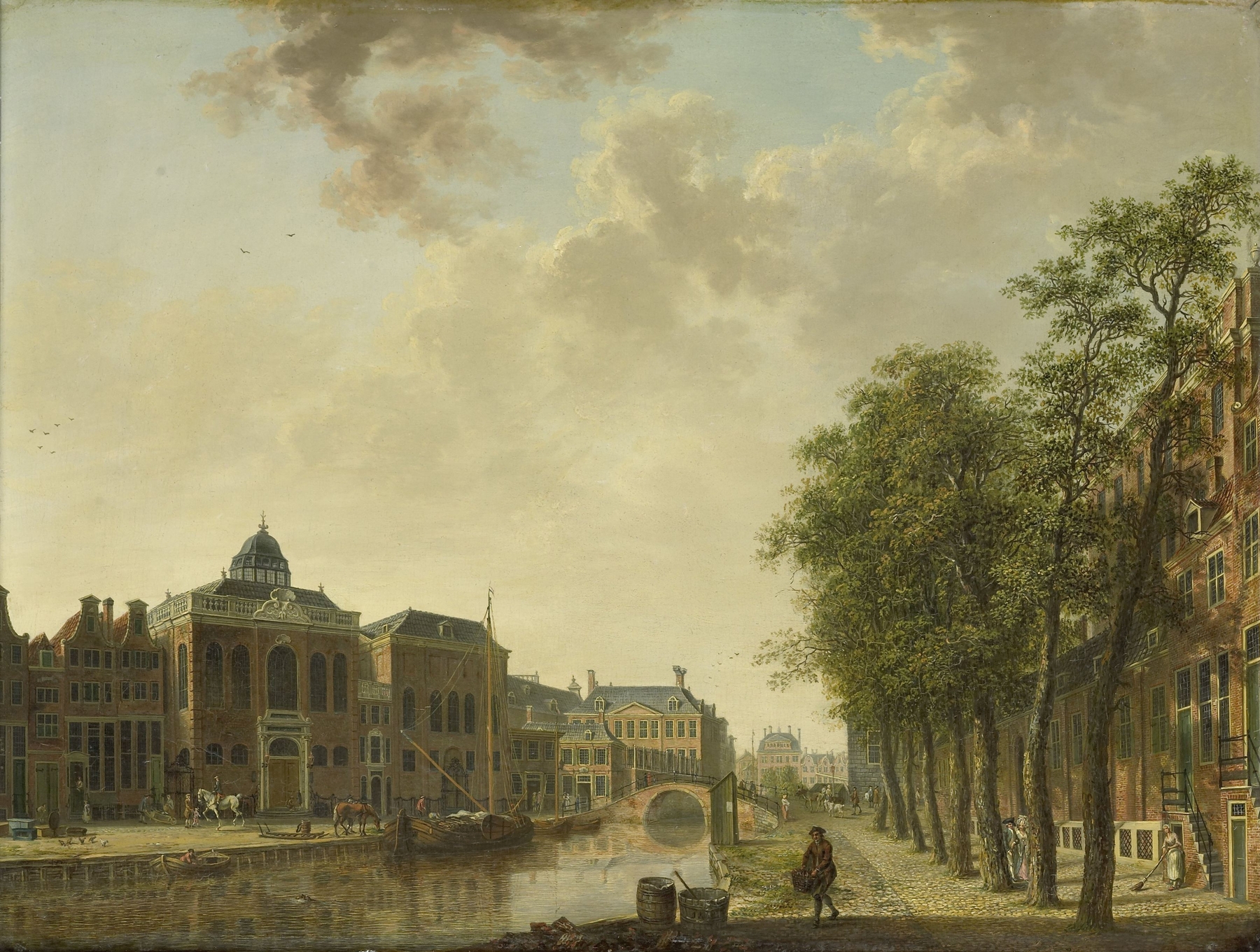 Genre scene of a market in Amsterdam by Hendrik Keun, oil on canvas