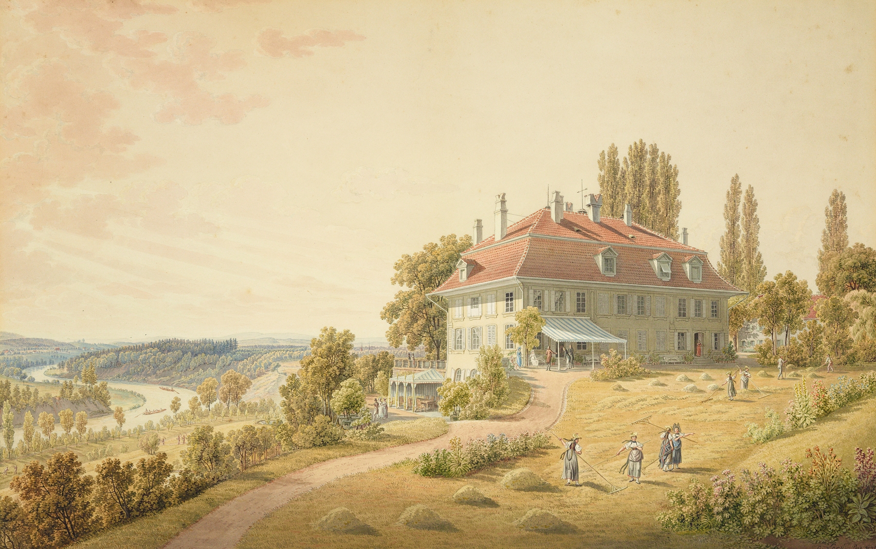 Landscape with hills and a lake, oil on canvas by Gabriel Lory the older