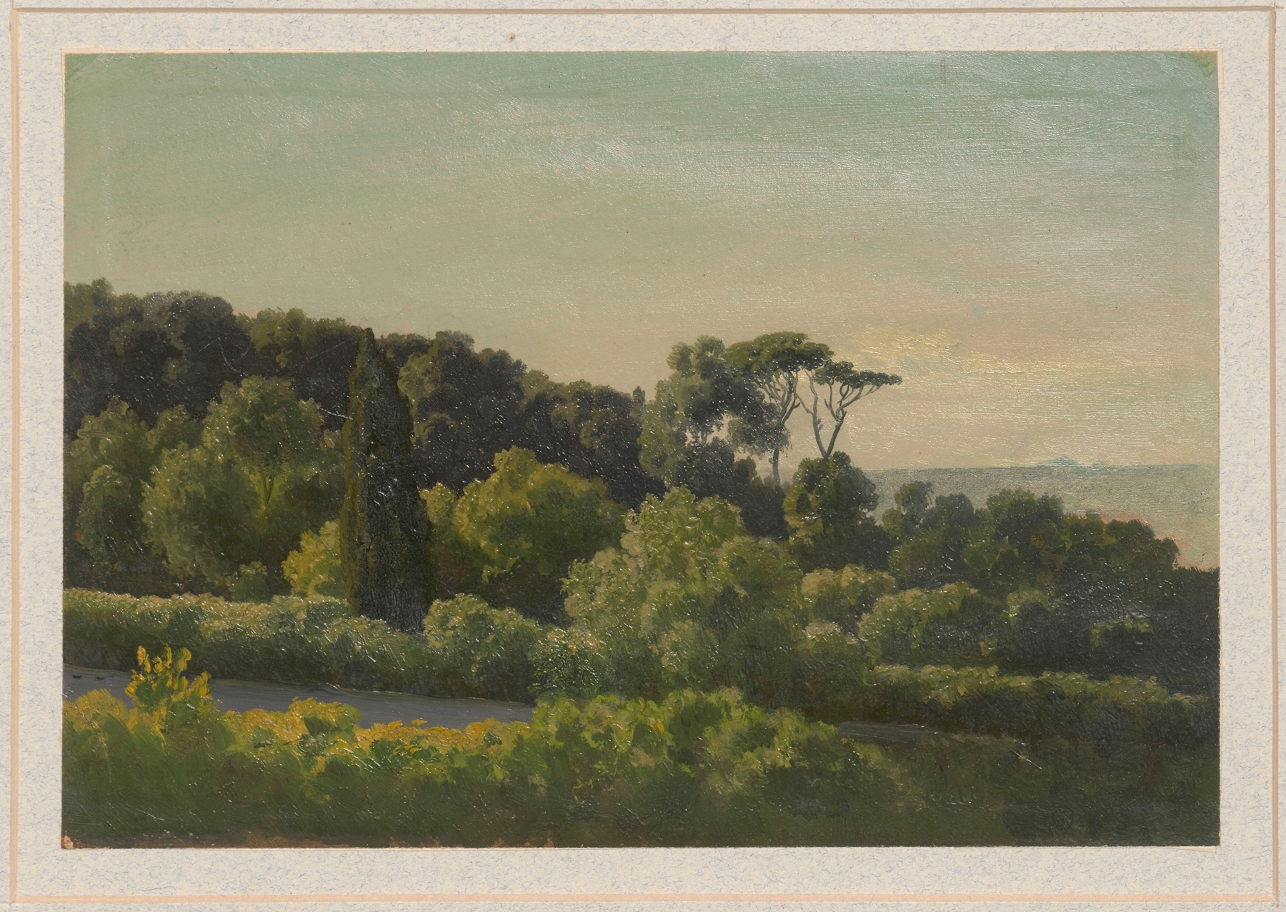 Meadowland by Lake Albano, oil on canvas by Arthur Blaschnik, featuring a serene lake and lush greenery.