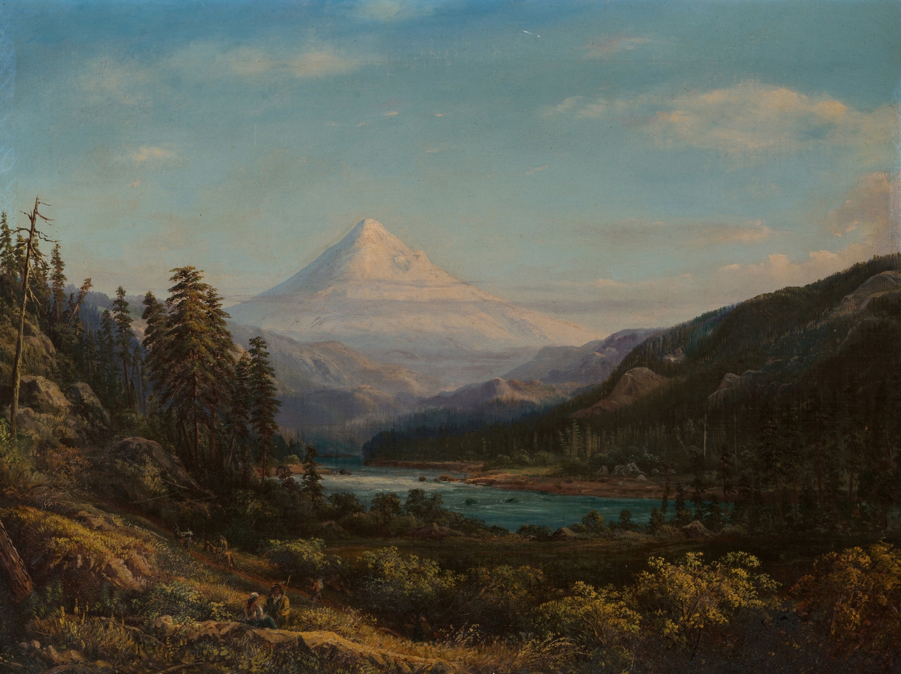 Landscape of Mount Hood and Little Sandy River by William Keith, oil painting