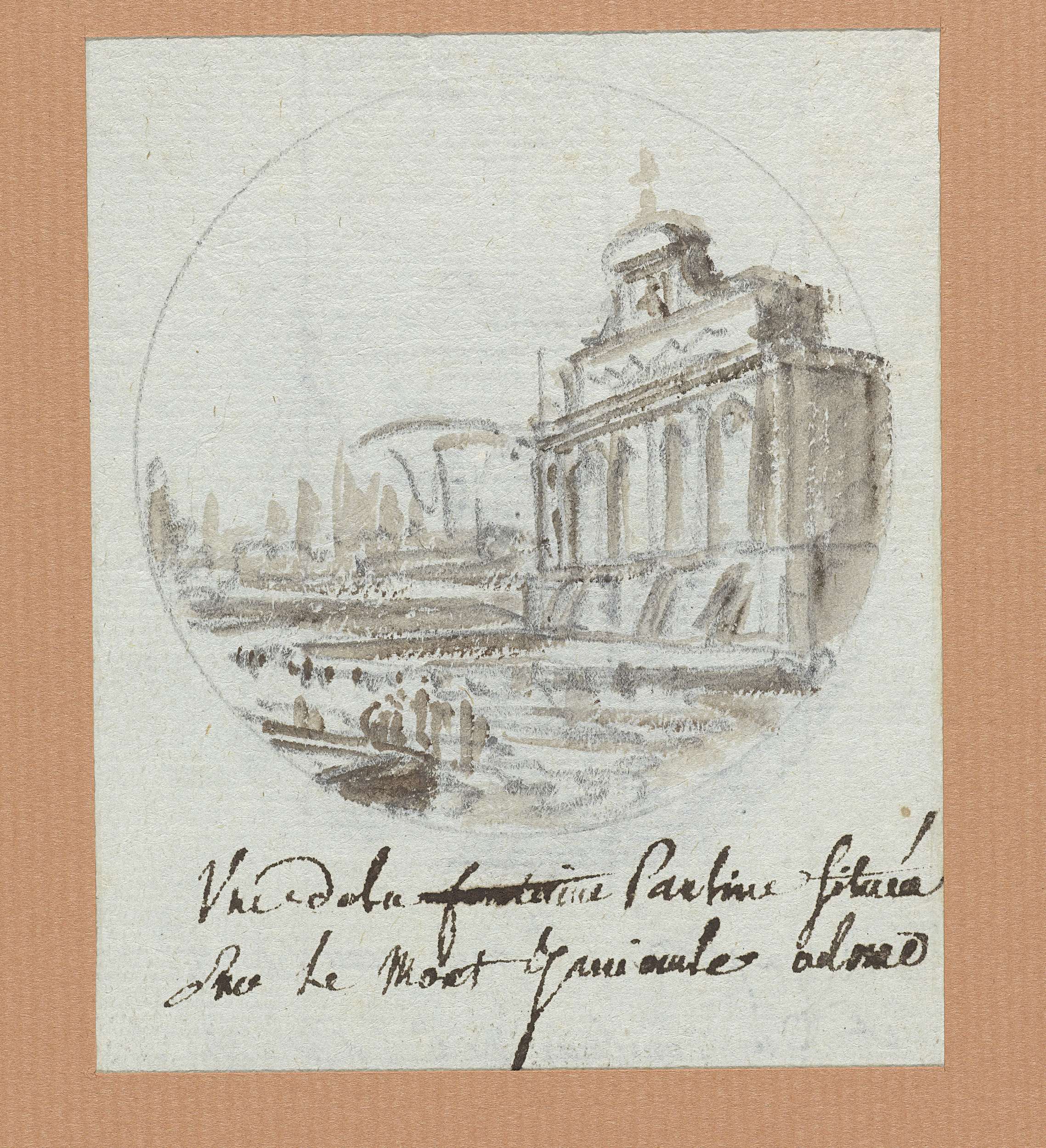 Fountain at dusk, water flowing, Romanticism style by Victor Jean Nicolle