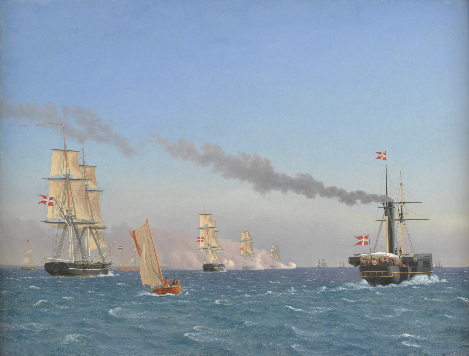 Christian VIII Aboard his Steamship ‘Ægir’ Watching the Manoeuvres of a Squadron near Copenhagen, by Christoffer Wilhelm Eckersberg, public domain