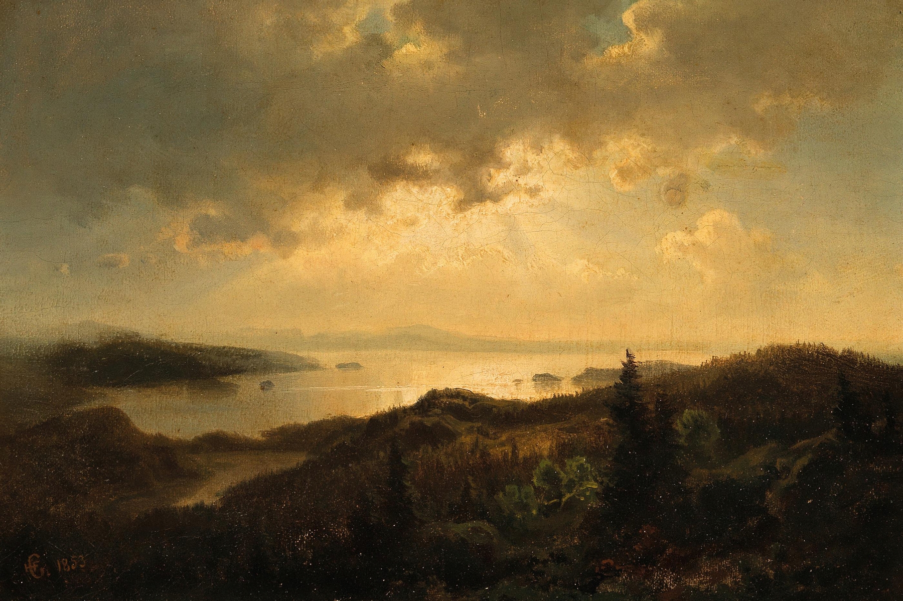 A Scene at Dusk in Norway, by Hans Gude, public domain