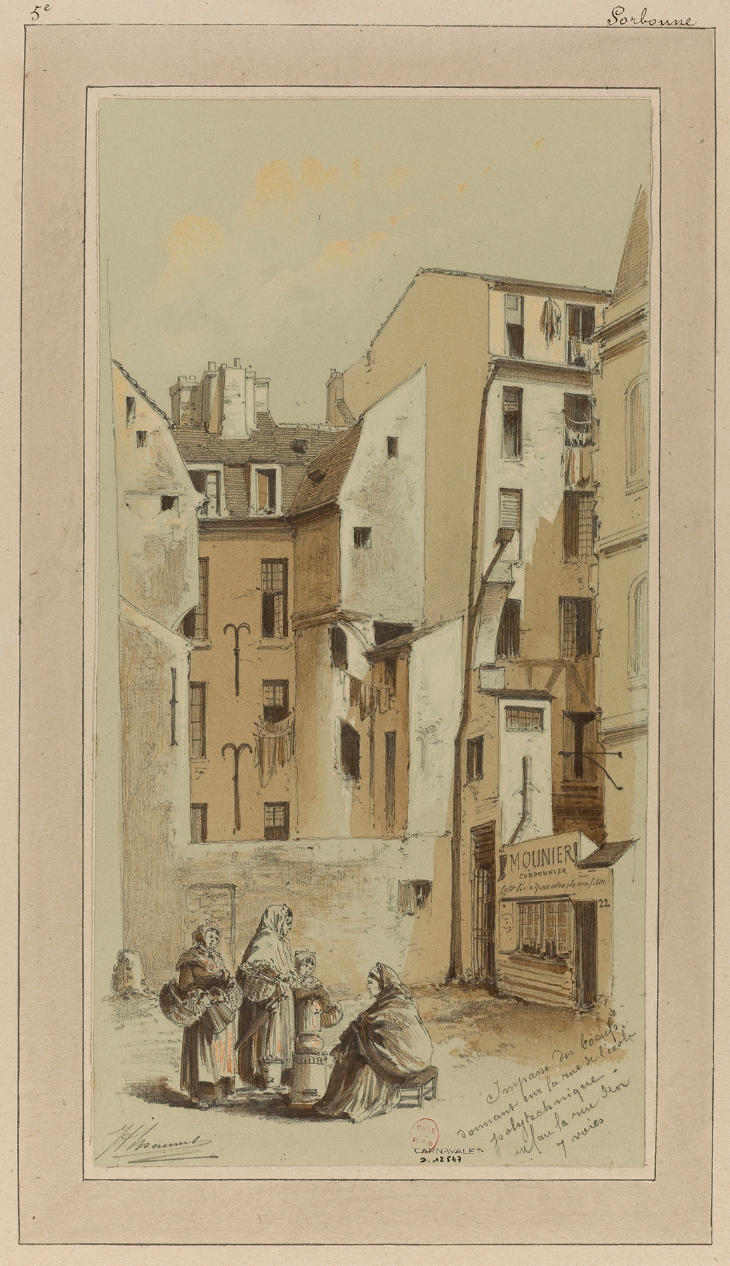 Architecture scene with cobblestones and buildings by Jules-Adolphe Chauvet, oil painting