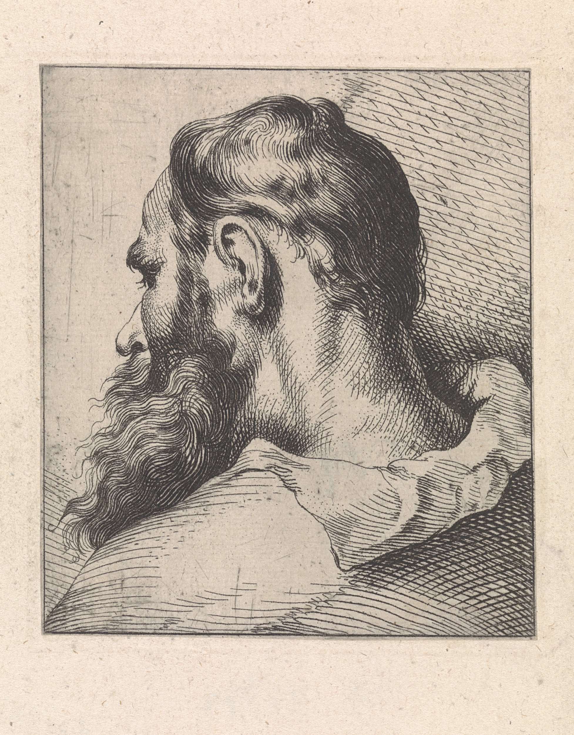 Buste van een apostel engraving by Theodorus van Kessel depicting a religious figure.