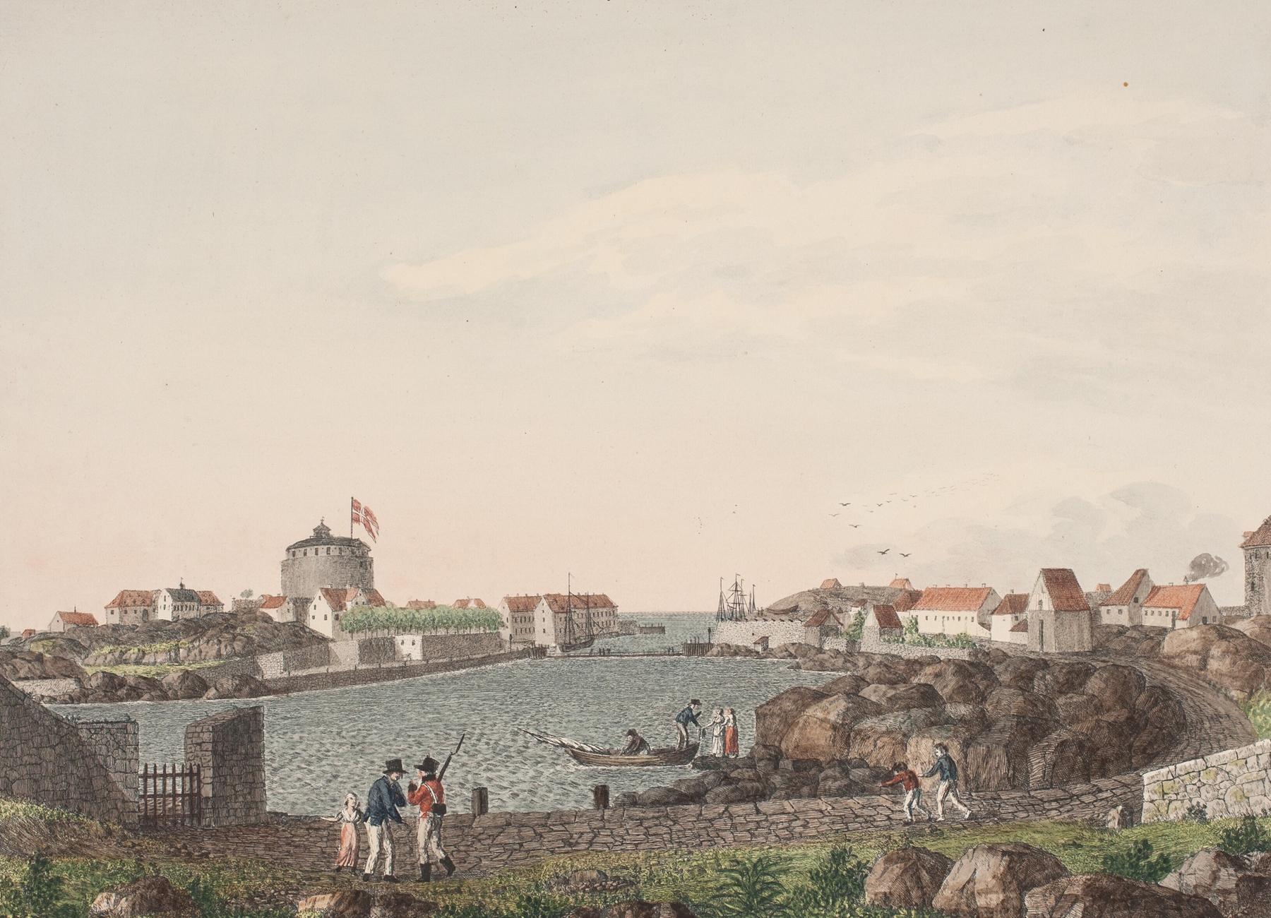 Oil on canvas by Søren L. Lange depicting Nordhavnen with sunset reflections.