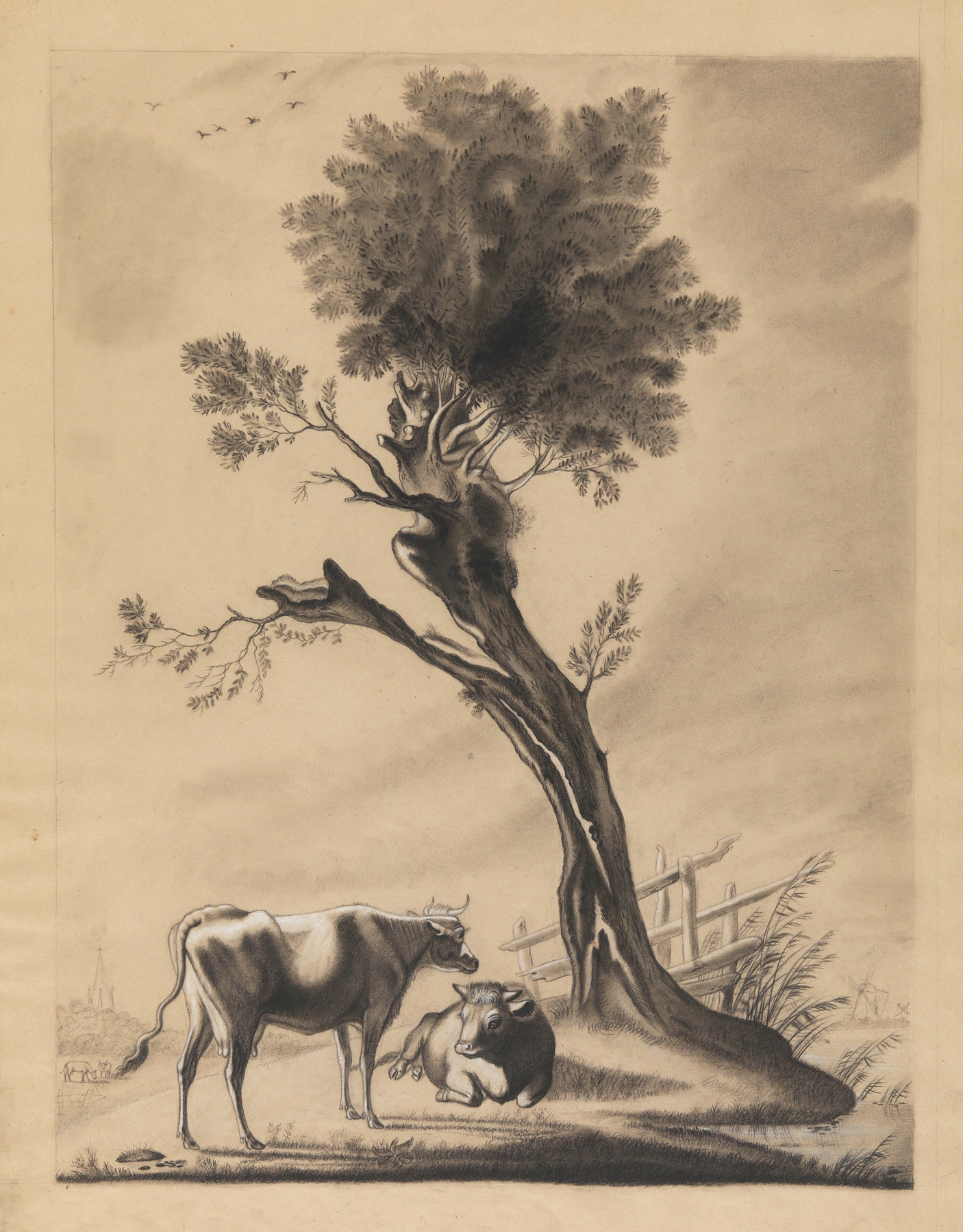 Cows grazing in a rural landscape, oil painting by Eugène Joseph Verboeckhoven.