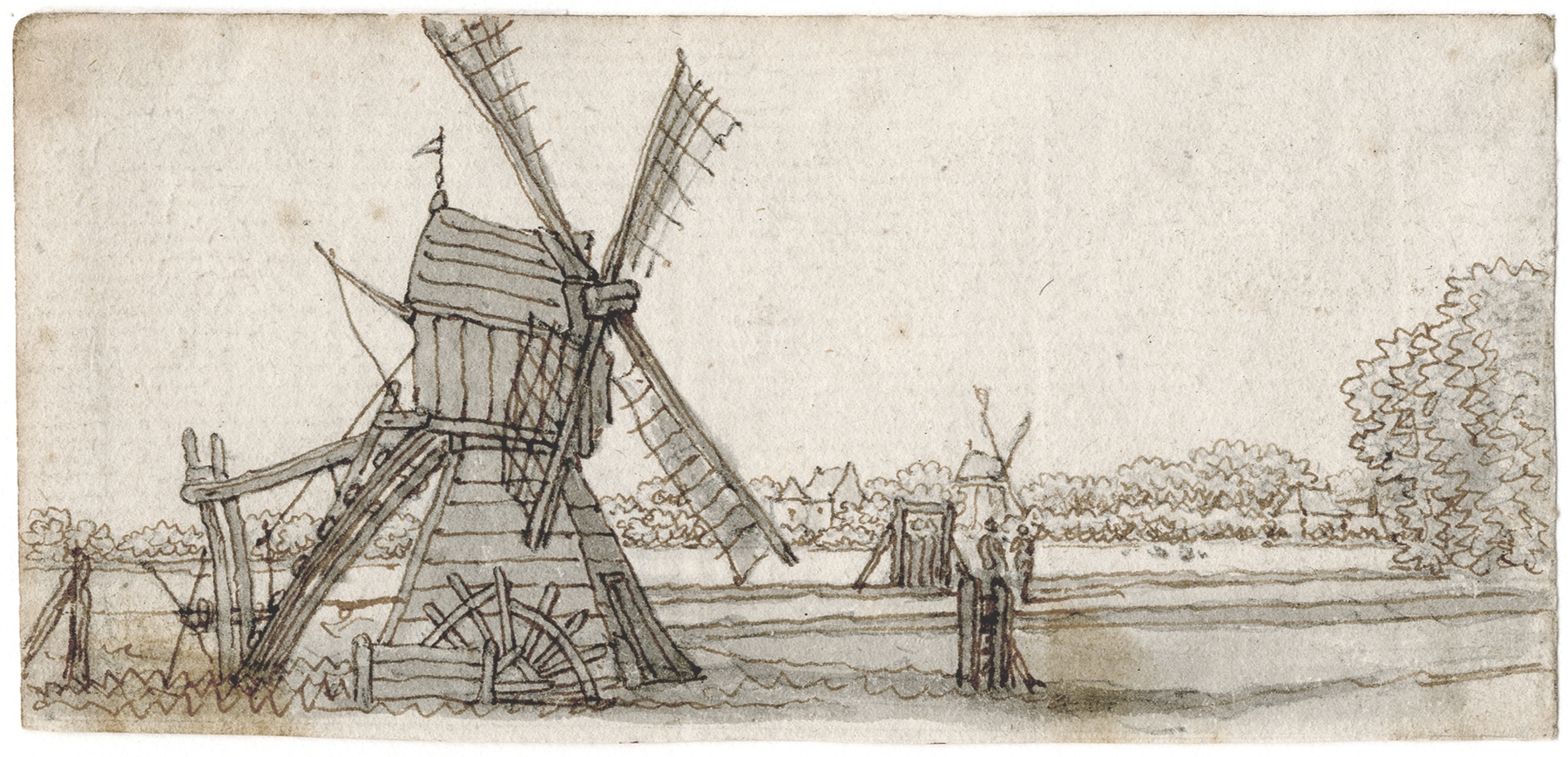 Landscape with windmills against a brooding sky by Barend Hendrik Thier, medium unknown.
