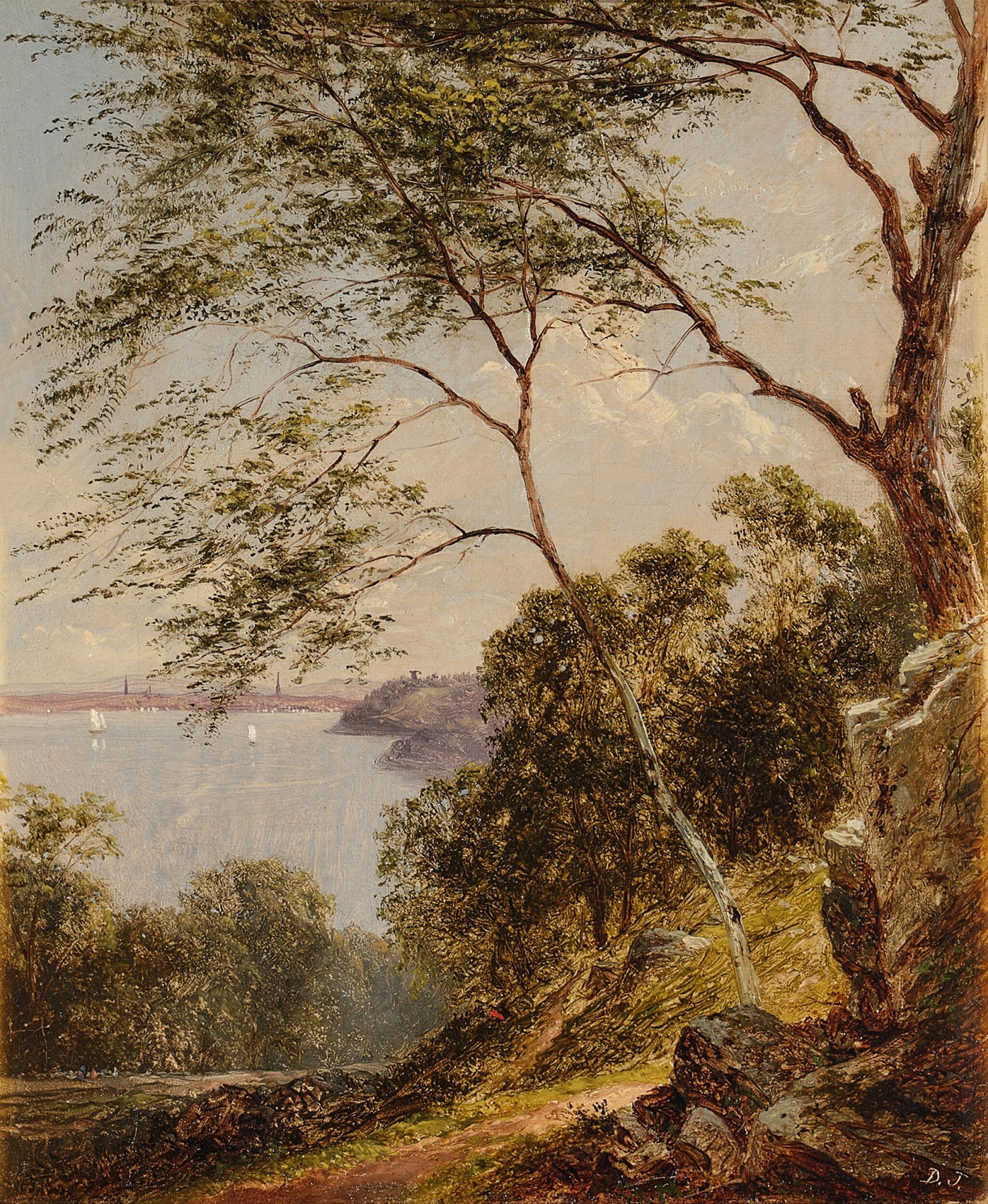 Landscape oil painting by David Johnson showing a serene view from Union Hill, Hoboken