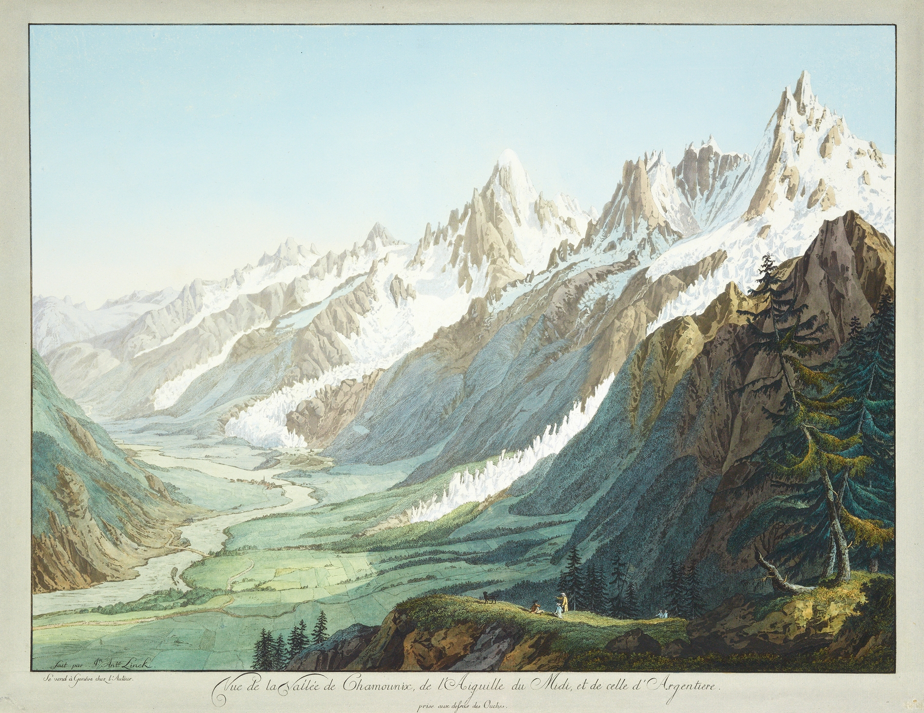 Oil painting by Jean-Antoine Linck depicting mountains and a valley.