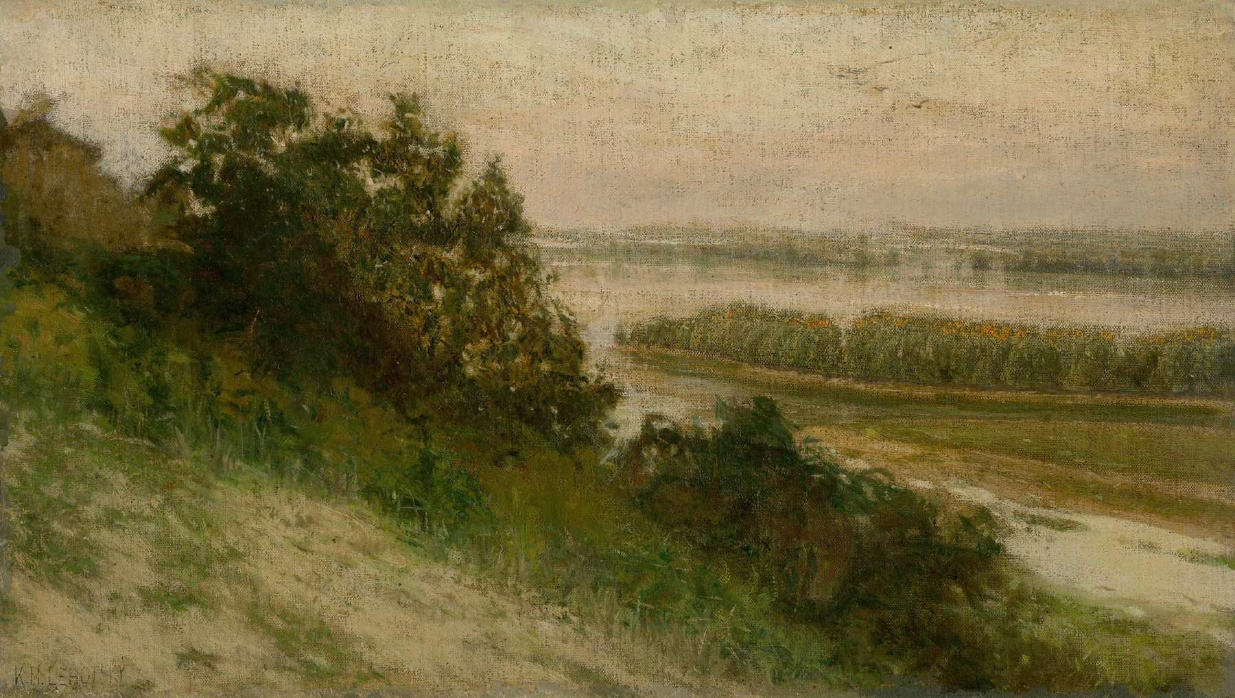 Nightingale Isle by Karol Miloslav Lehotský, impressionism, depicting a solitary figure by water