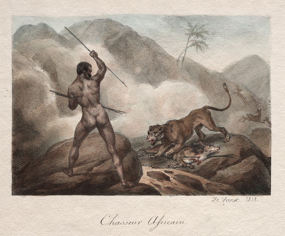 A depiction of an African hunter in a vibrant landscape.