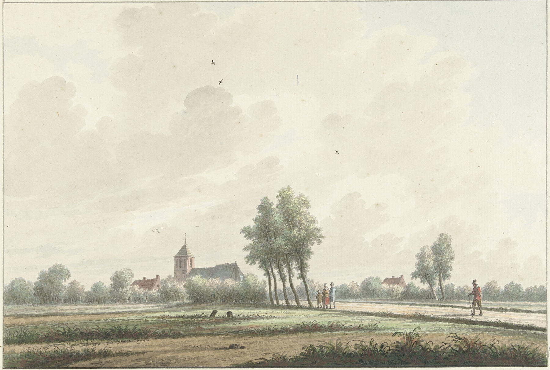 Landscape with a church on the horizon by Nicolaas Wicart, oil painting