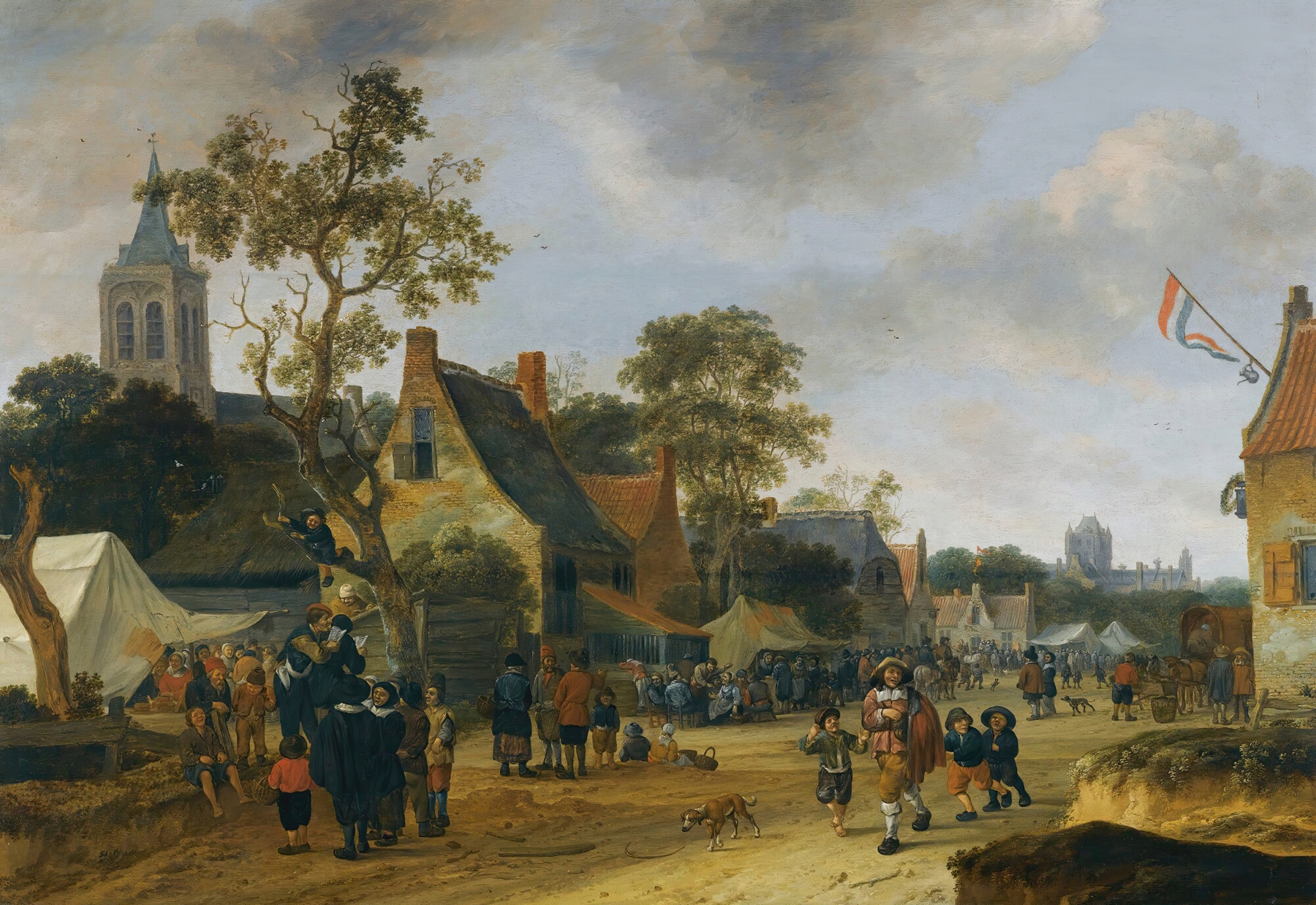 A Village Kermesse With Numerous Figures And Market Stalls by Salomon Rombouts, oil painting