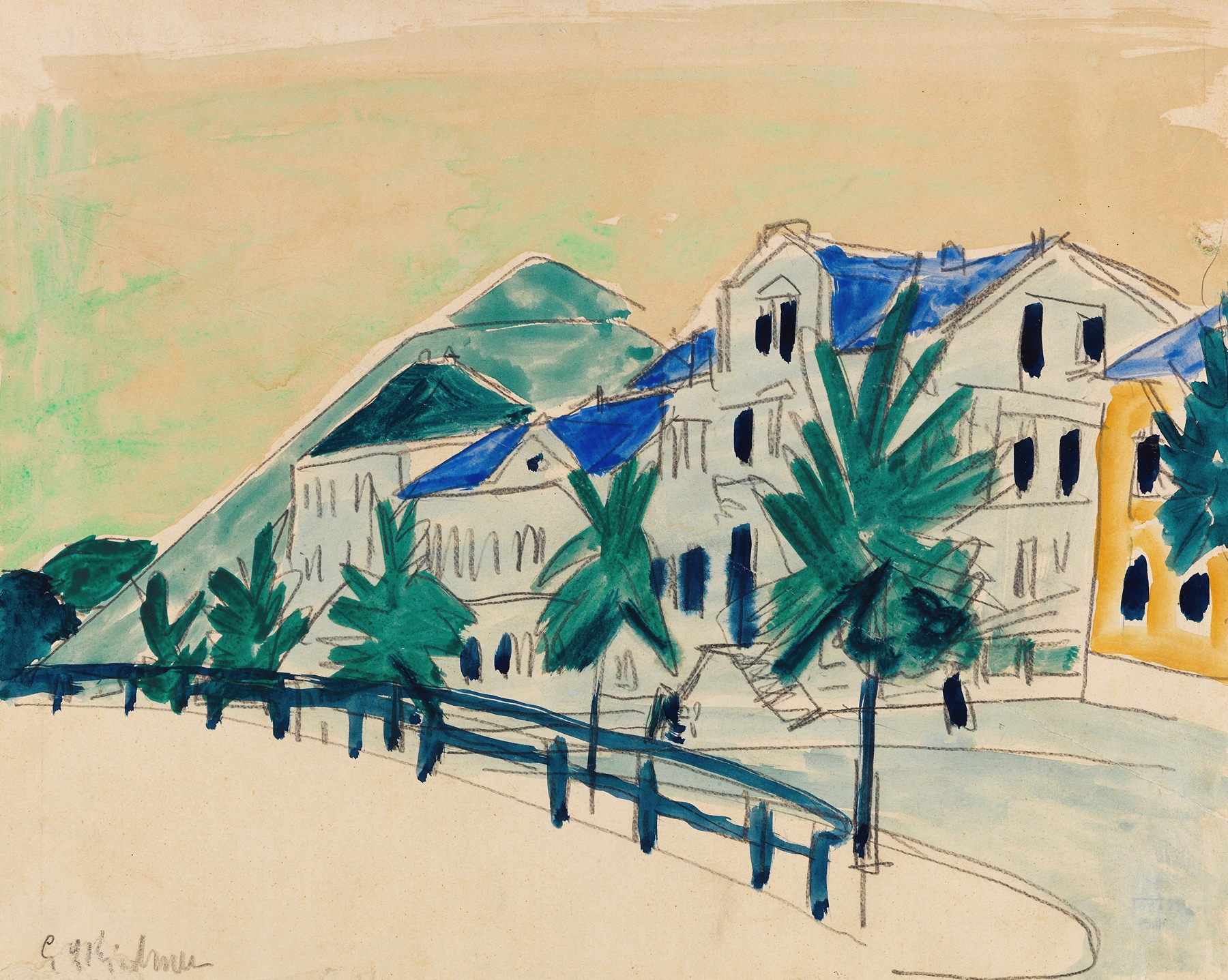 Häuser mit Allee, by Ernst Ludwig Kirchner, public domain