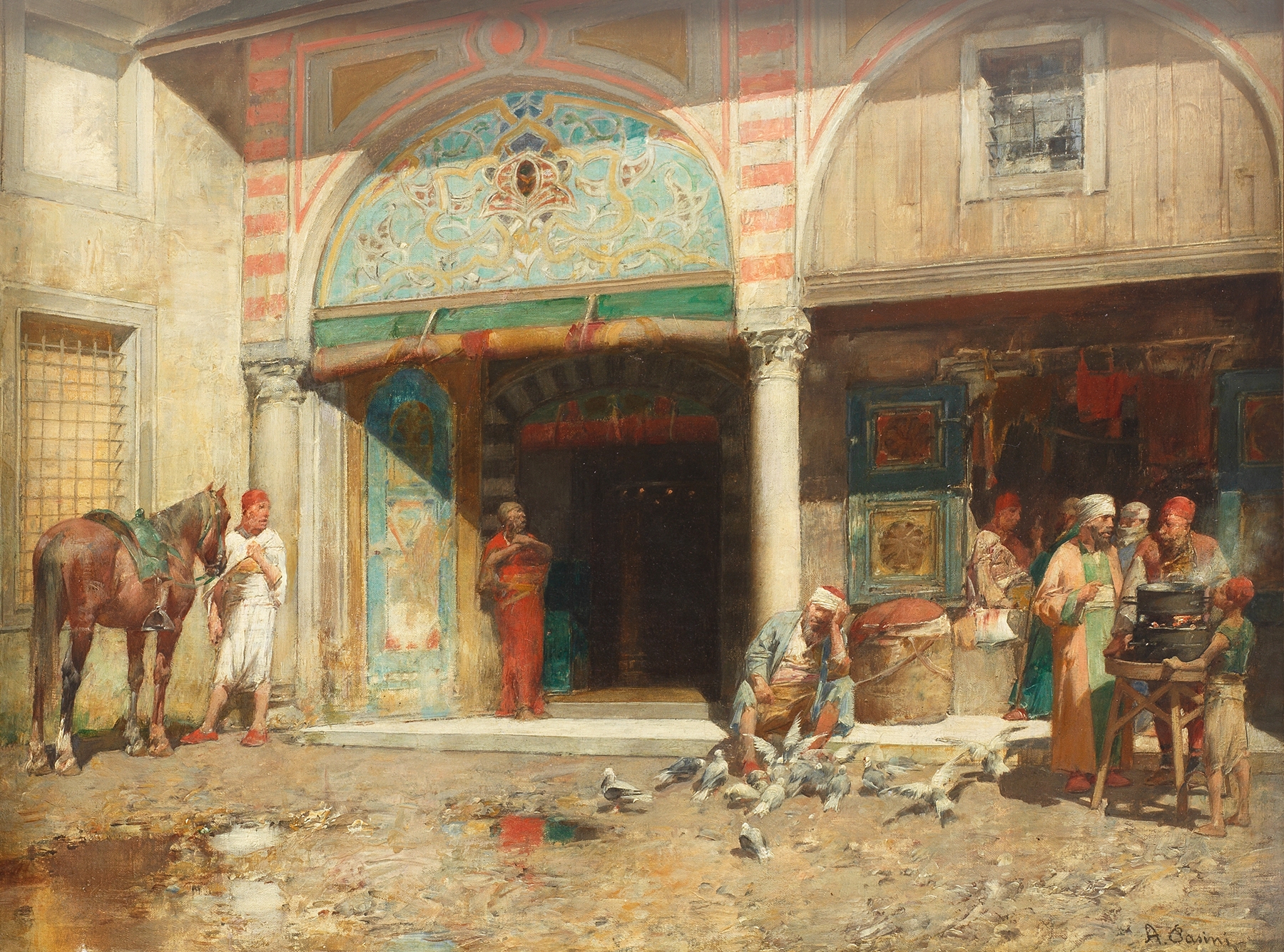 Outside the mosque, by Alberto Pasini, public domain