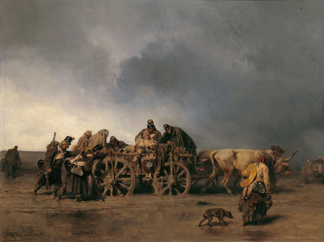 A depiction of a wounded transport scene by August von Pettenkofen.