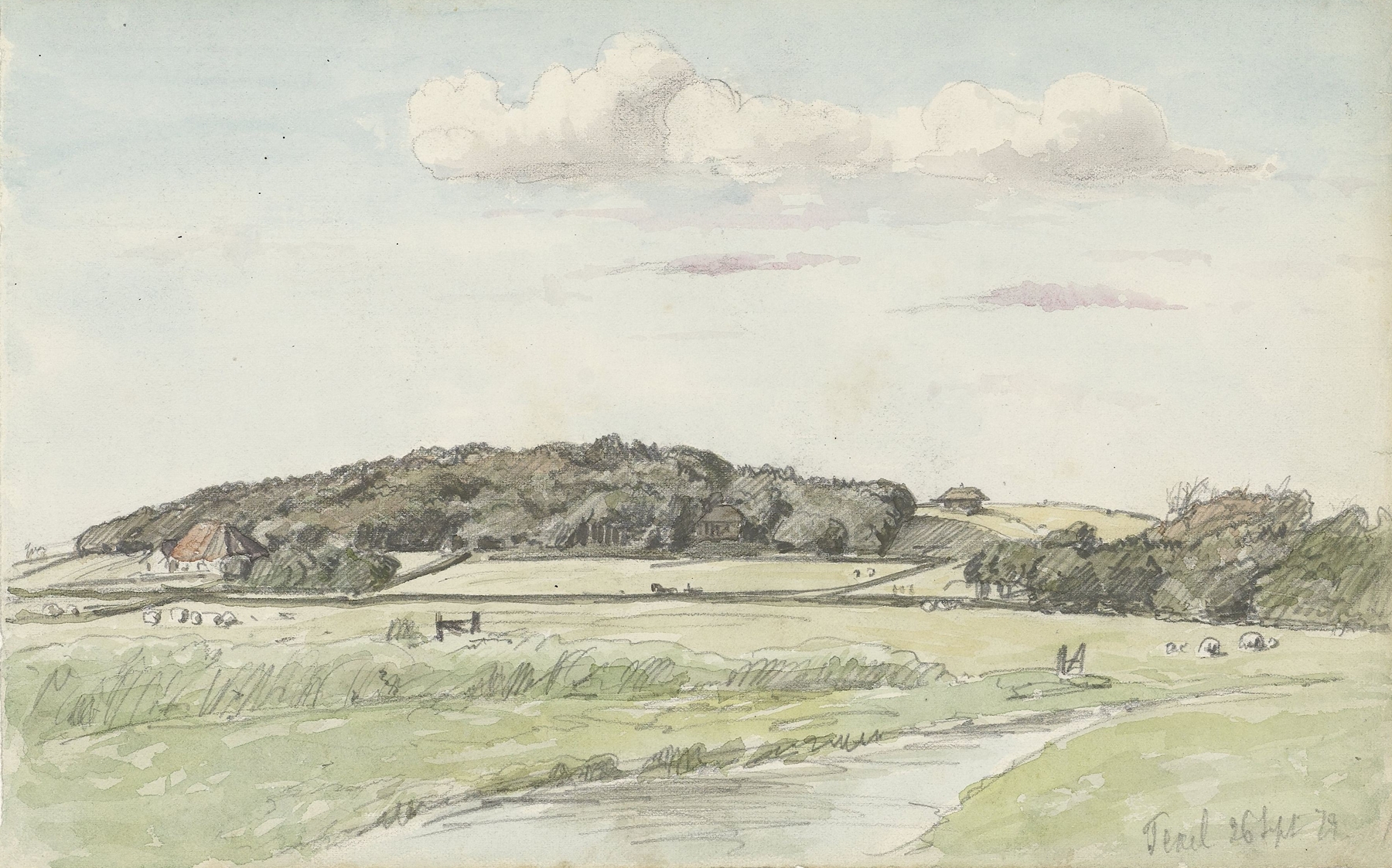 Landscape with vibrant sky and clouds by Jan Hoynck van Papendrecht, oil painting