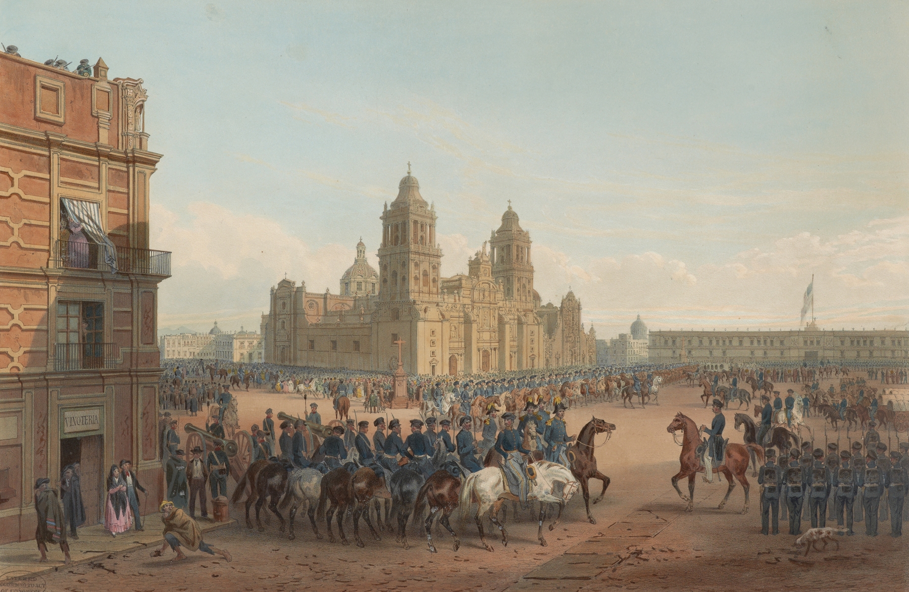 Lithograph by Carl Nebel depicting General Scott entering Mexico