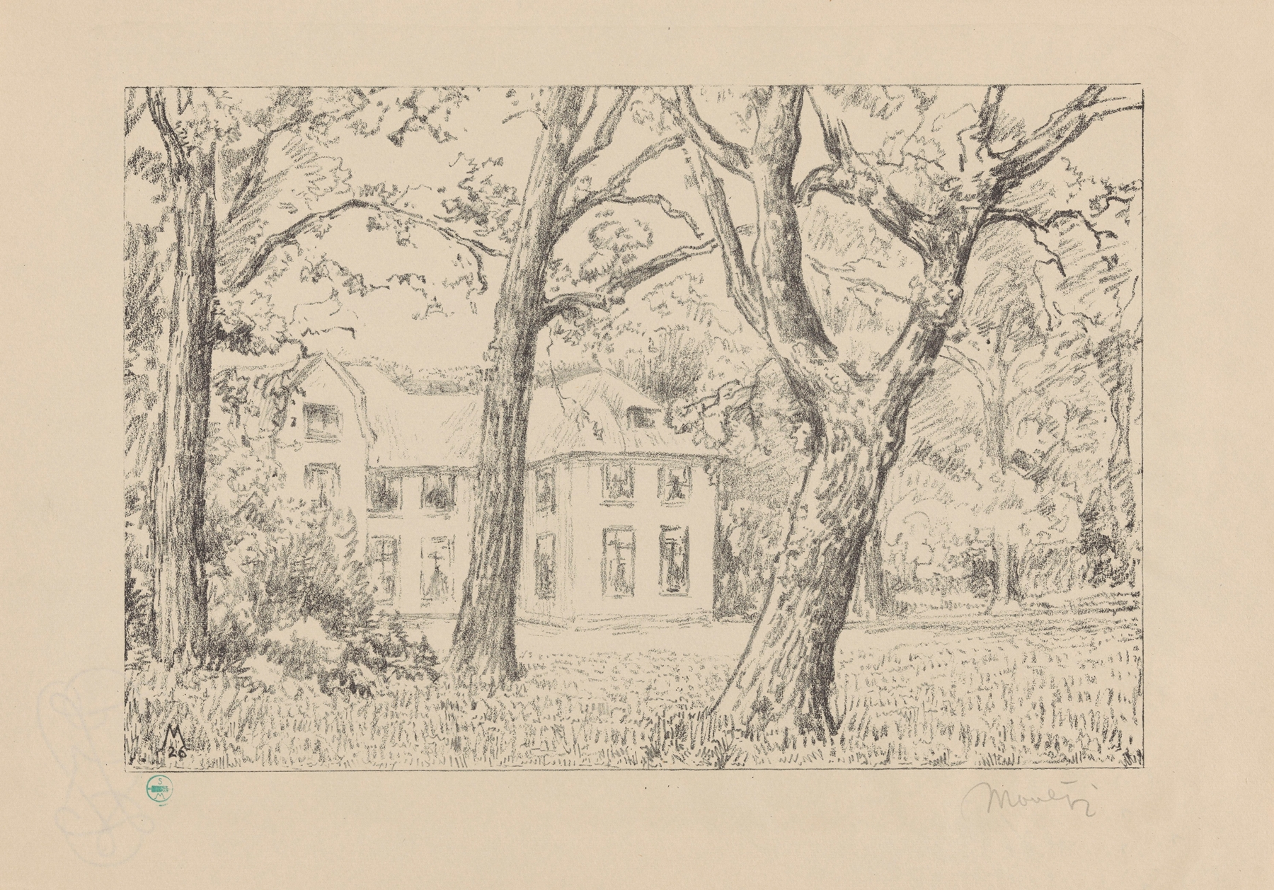 Gezicht op villa Groot Haesebroek vanuit de tuin Groot Hasebroeck, by Simon Moulijn, public domain