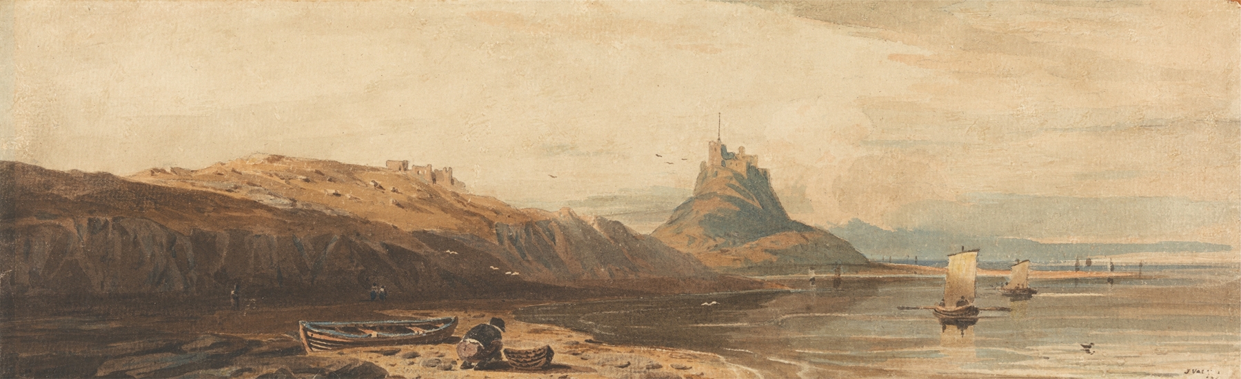 Castle on Holy Island, by John Varley, public domain