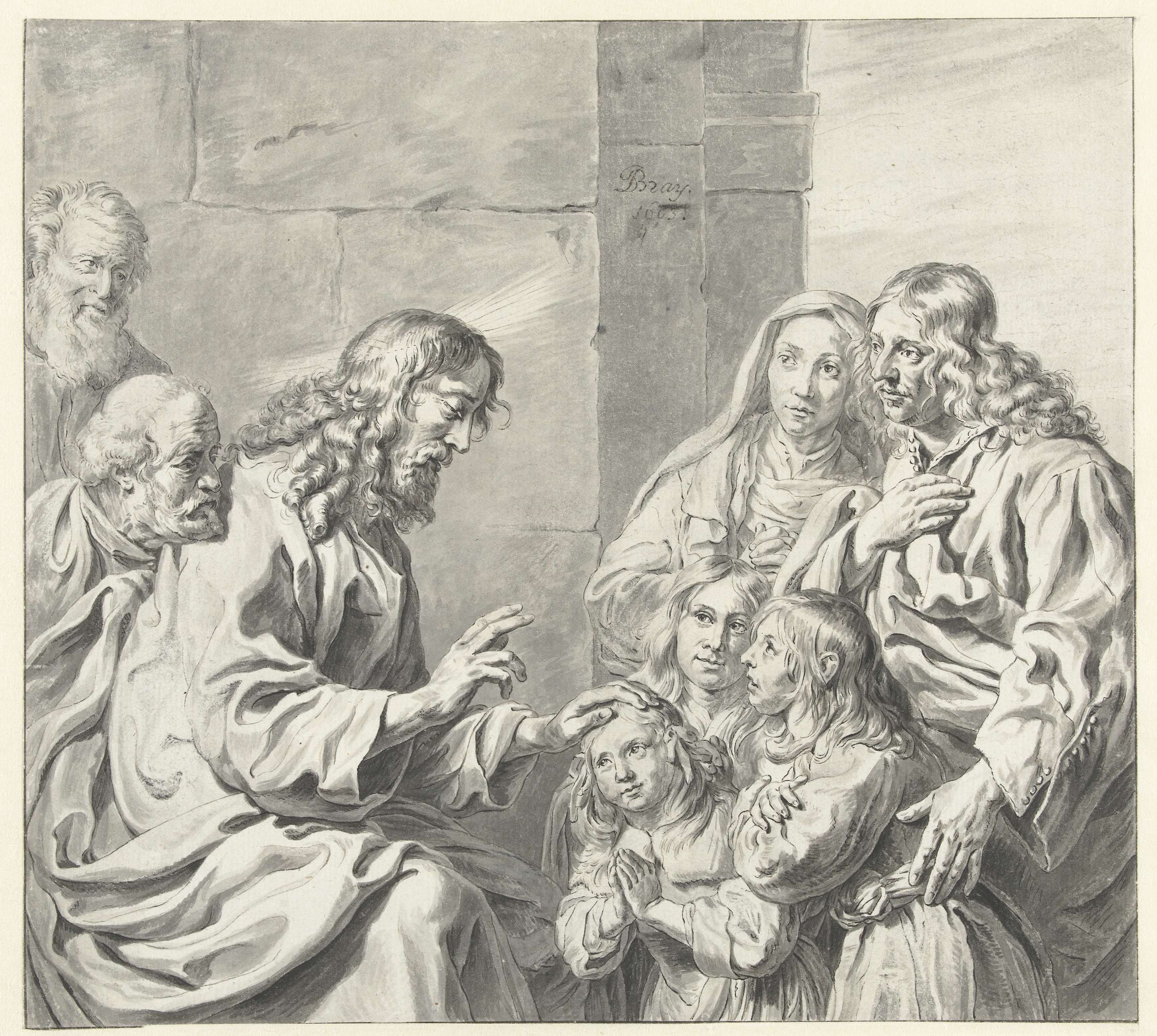 Oil painting by Unknown Artist depicting children in a religious scene with soft light.