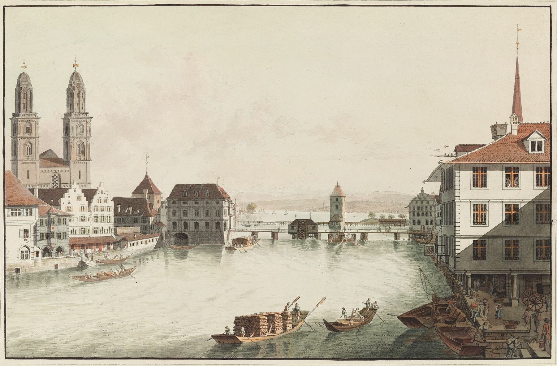 Landscape of Zürich cityscape, oil painting by Johann Jakob Aschmann