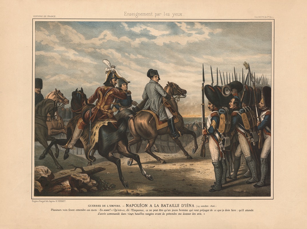 Horace Vernet's painting depicts Napoleon at the Battle of Jena, showcasing a dramatic historical moment.