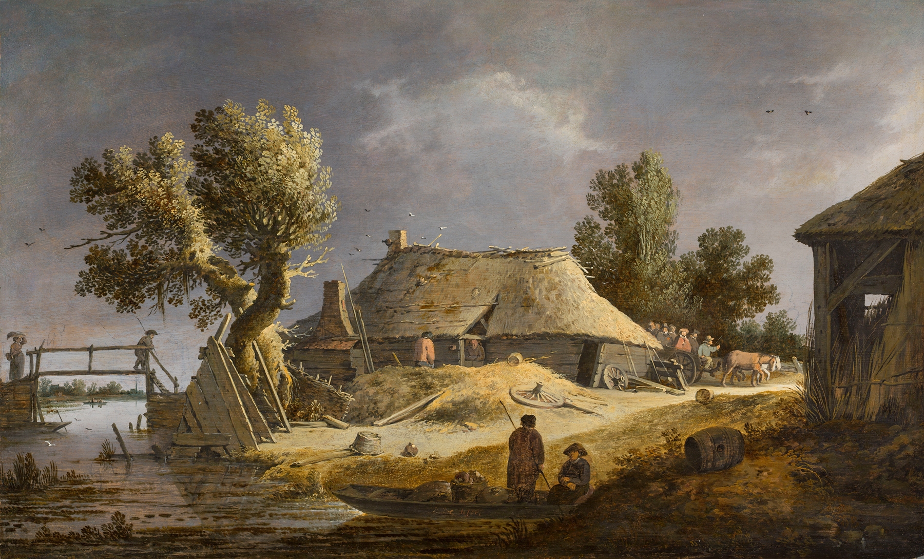 Landscape with a Farmhouse by Pieter de Bloot, oil painting depicting a tranquil countryside scene.