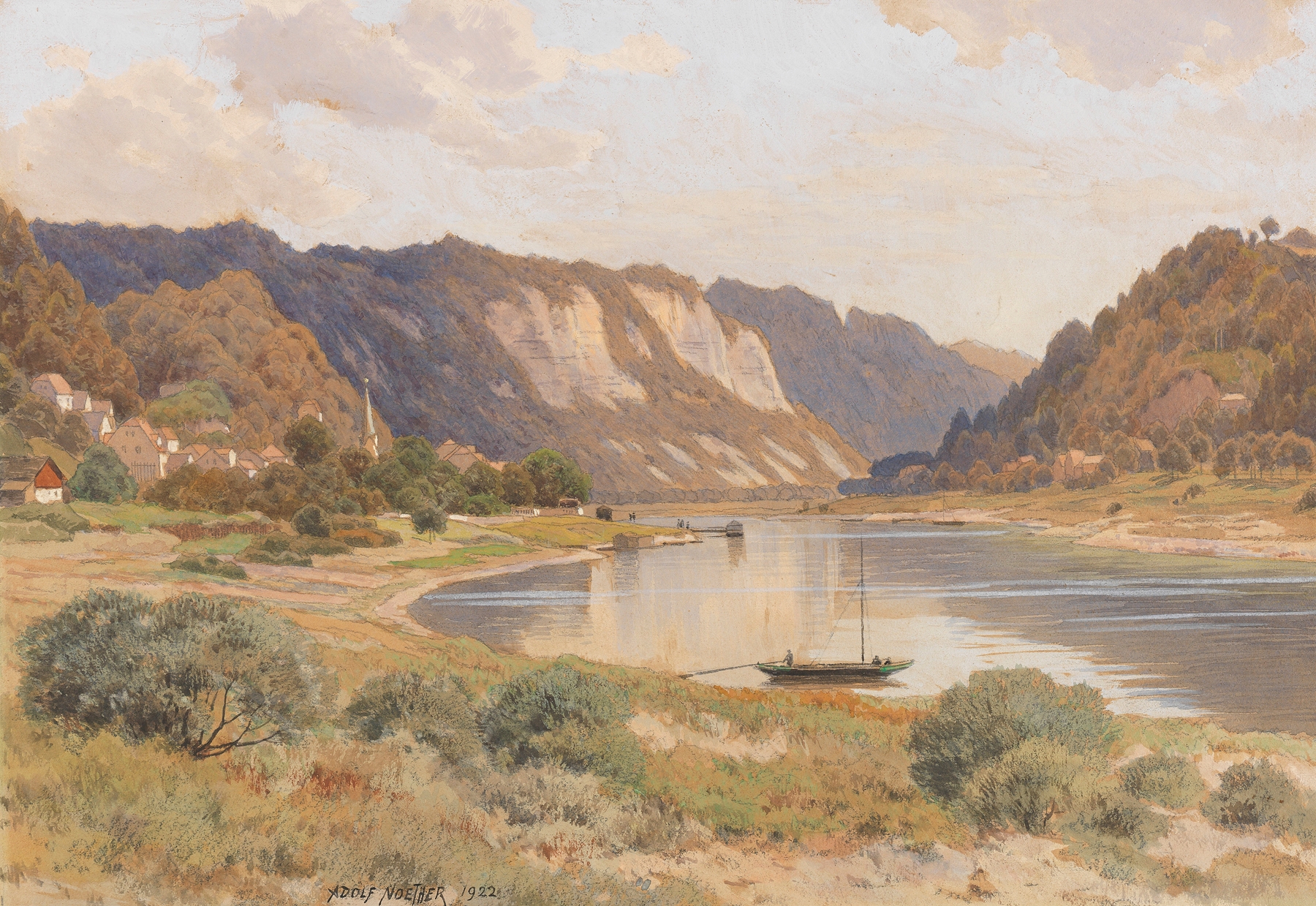 Landscape of Stadt Wehlen an der Elbe by Adolf Noether, impressionism