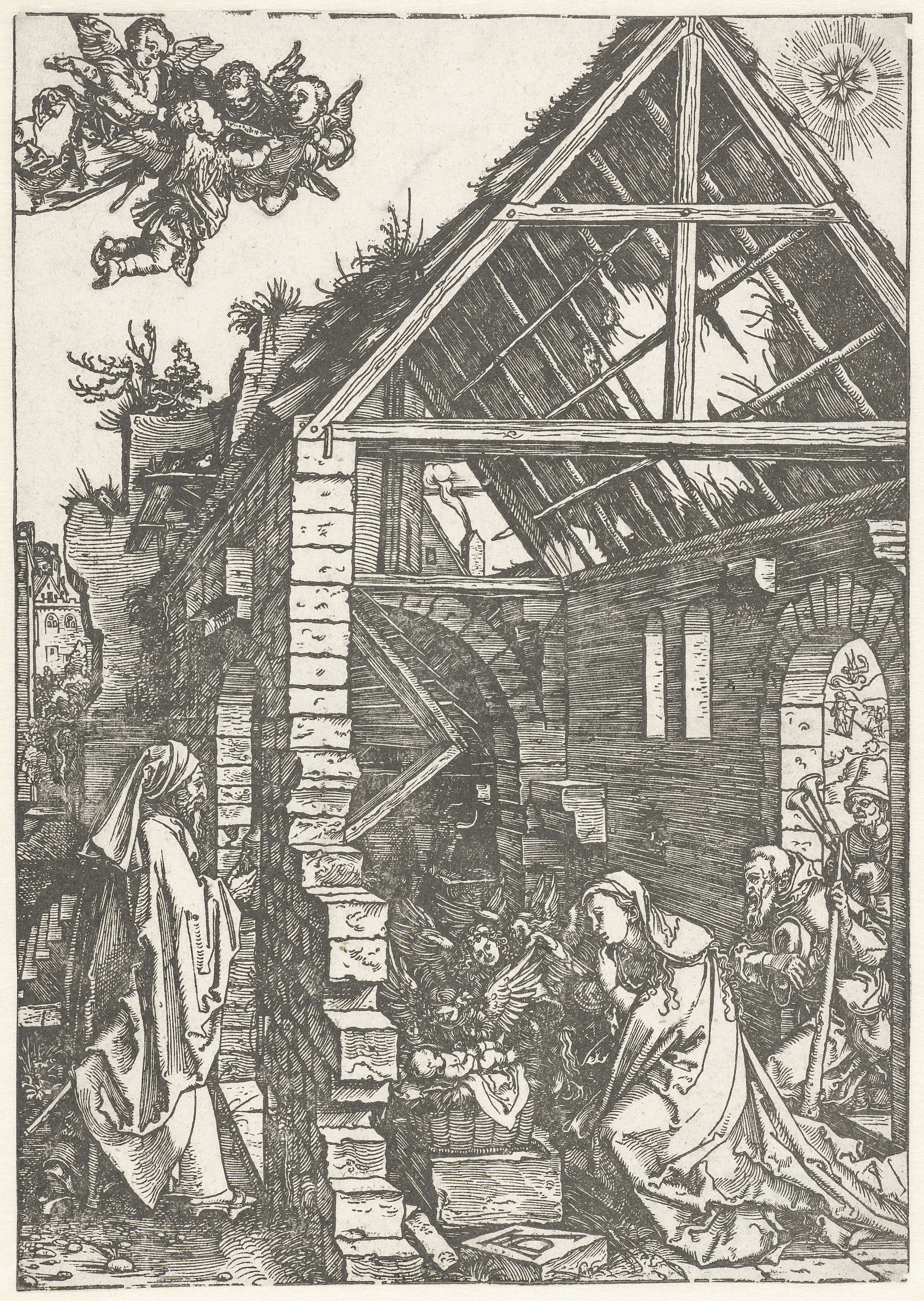Religious scene with shepherds under a starry sky, paper work by Albrecht Dürer
