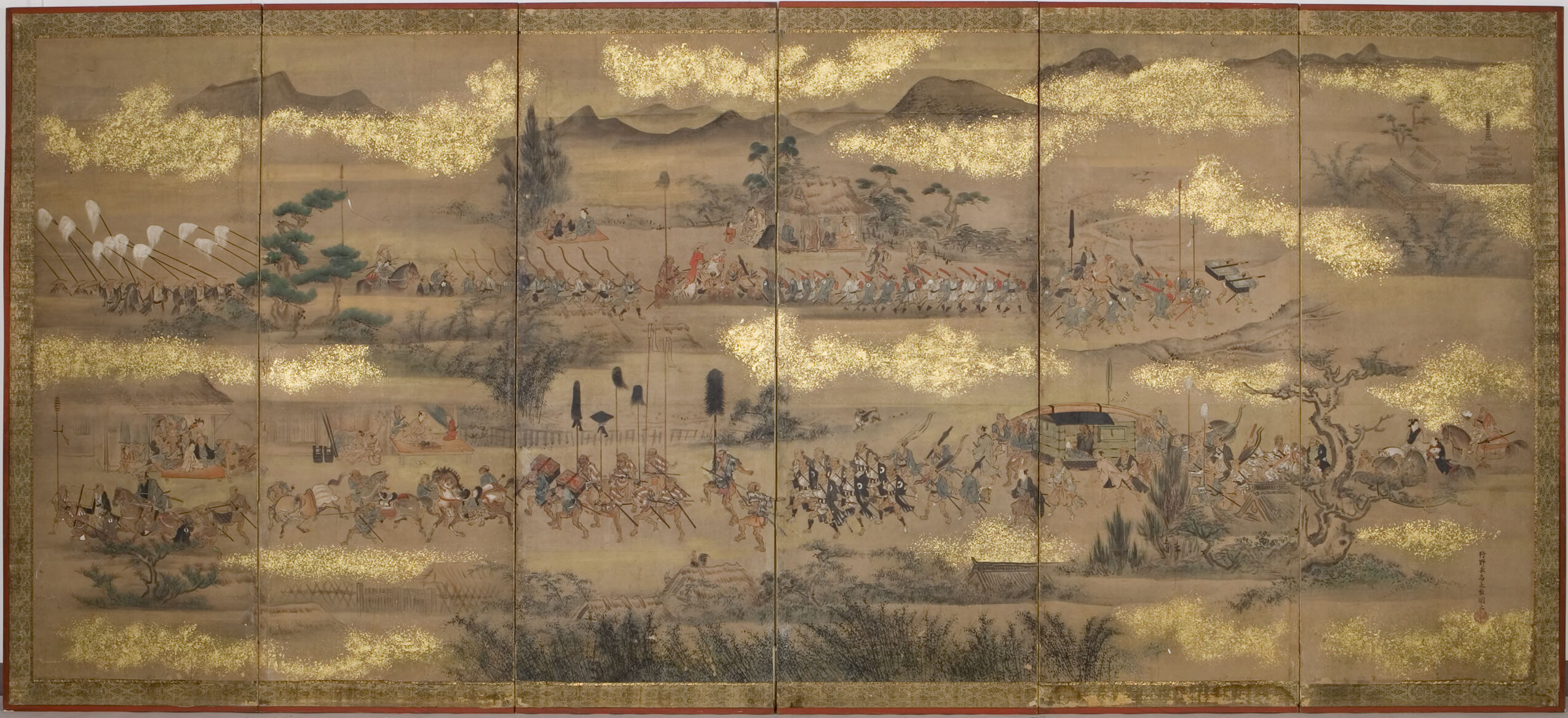 Procession of a Japanese Daimyō by Kano Eikei, paper medium depicting samurai in ornate robes and lanterns.