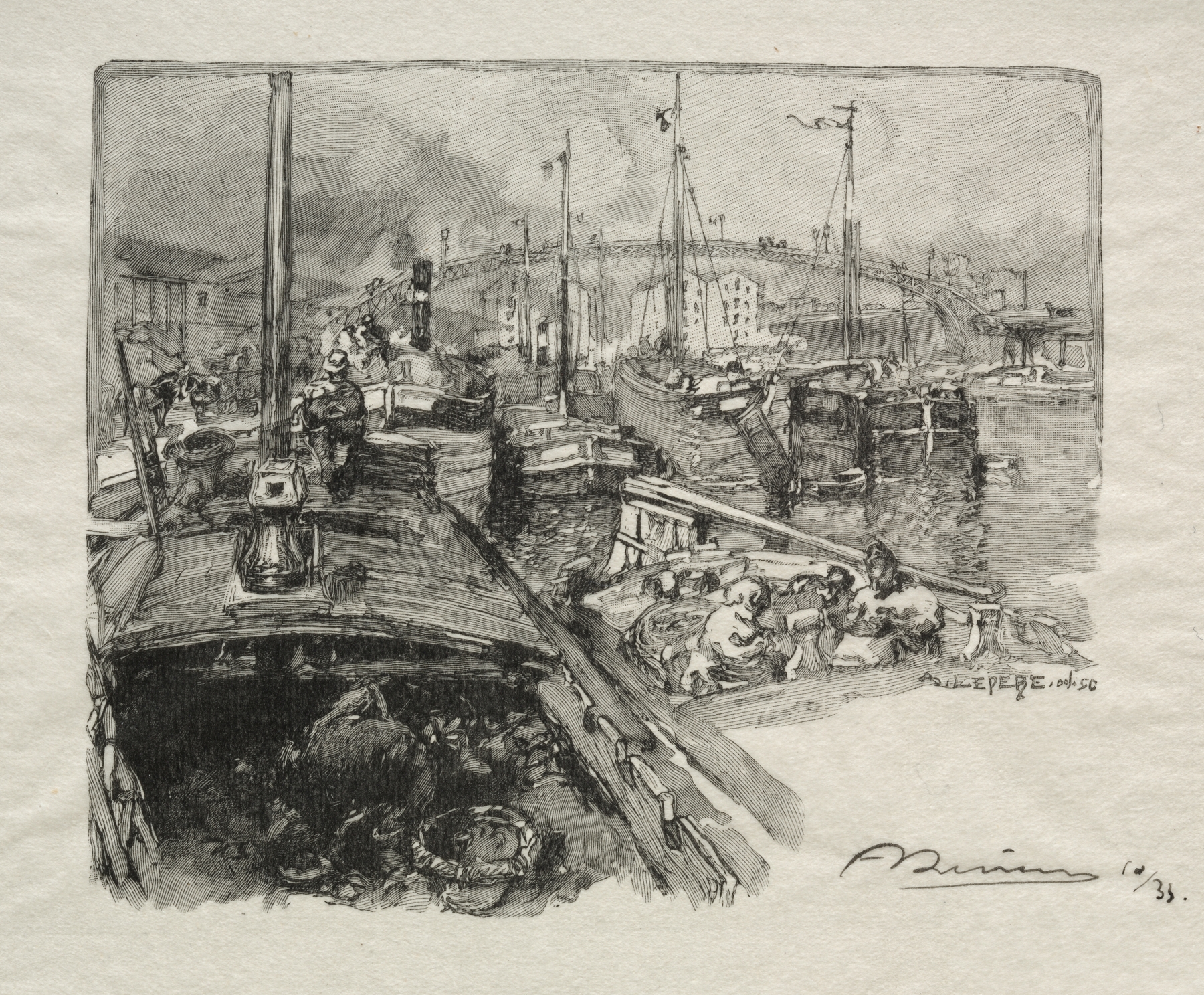 Le Bassin de la Villette, by Auguste Louis Lepère, public domain
