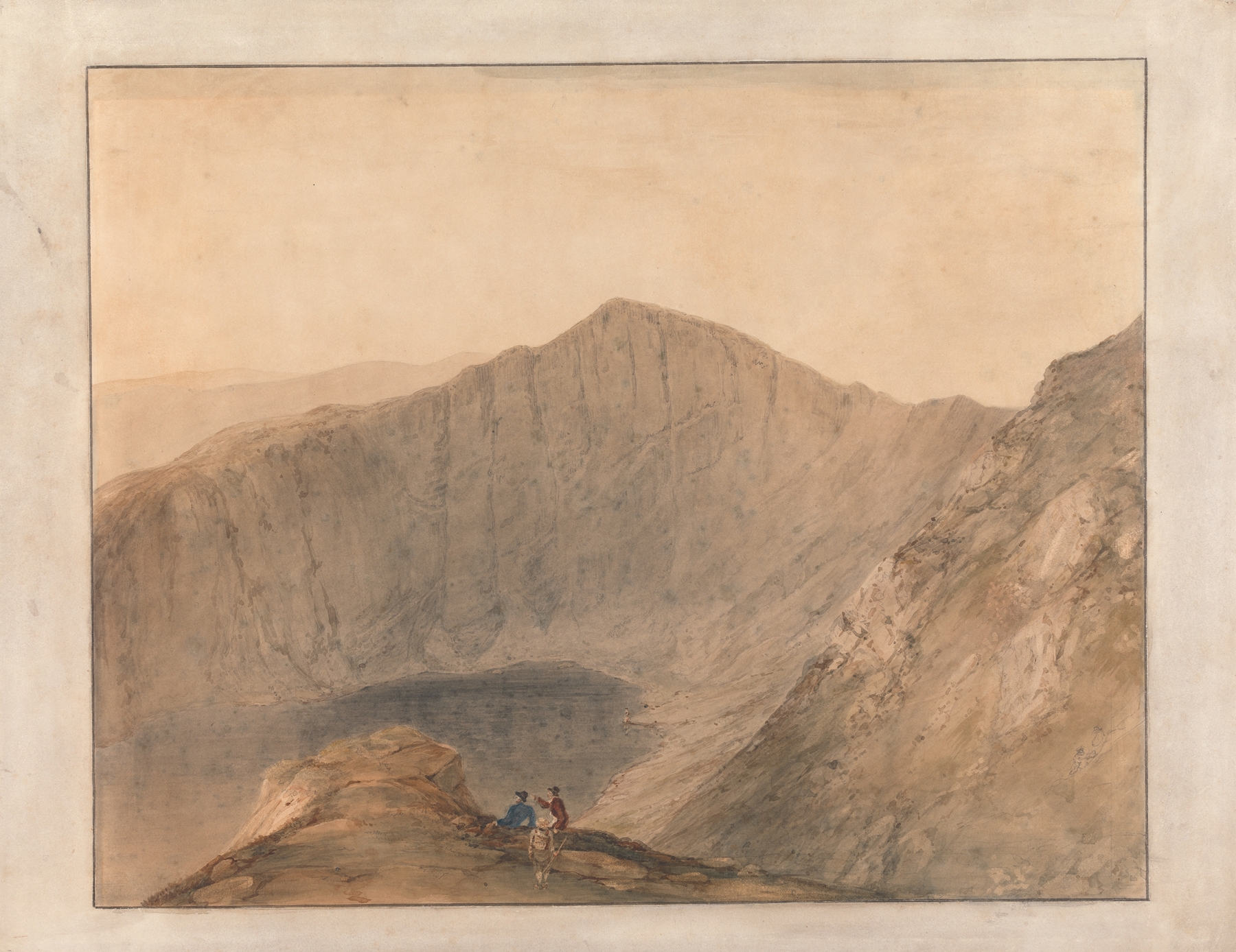 Cader Idris by Samuel Davis, oil on canvas depicting a mountain range under a stormy sky