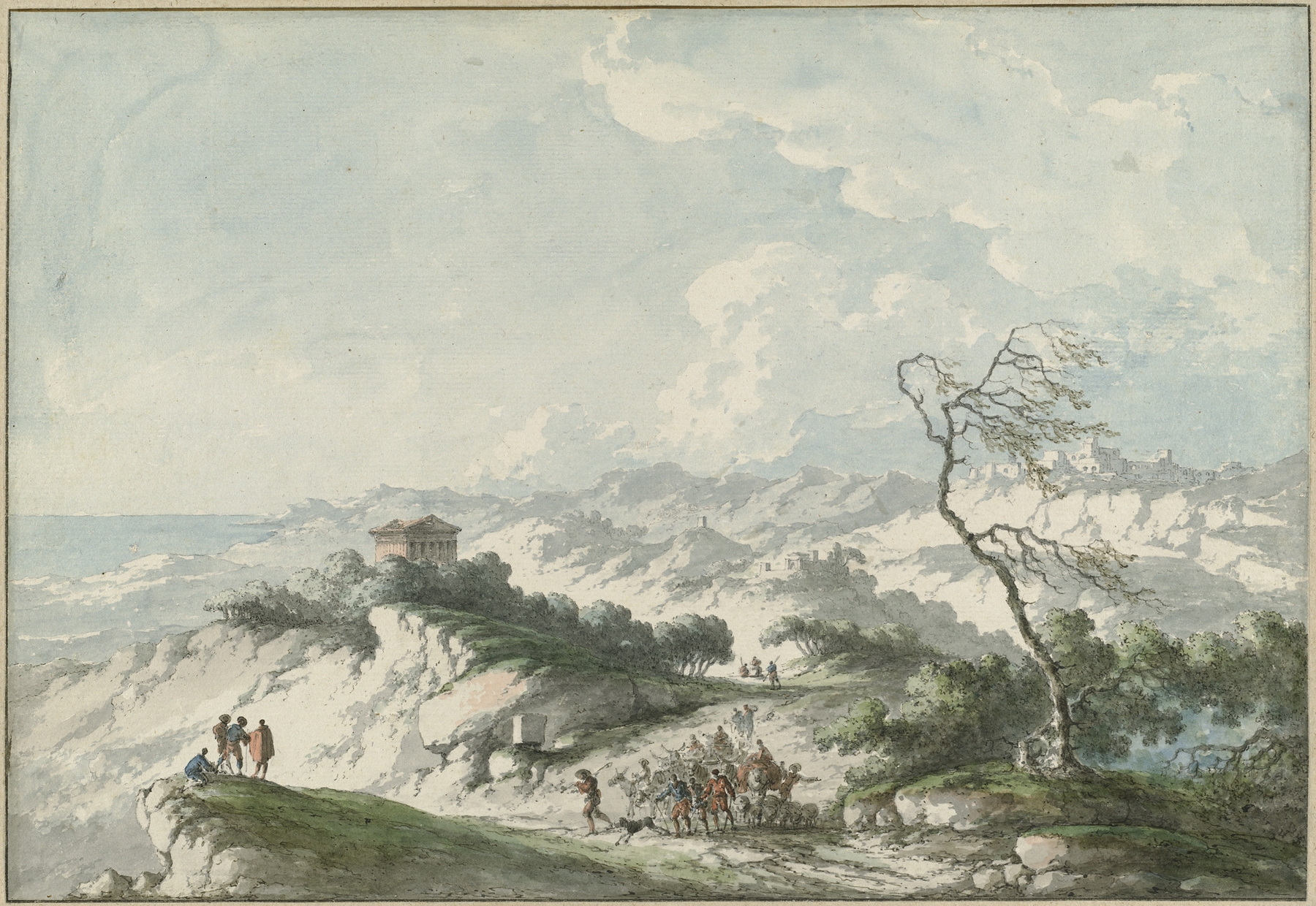 Landscape of the Agrigento countryside by Claude-Louis Châtelet, oil painting.