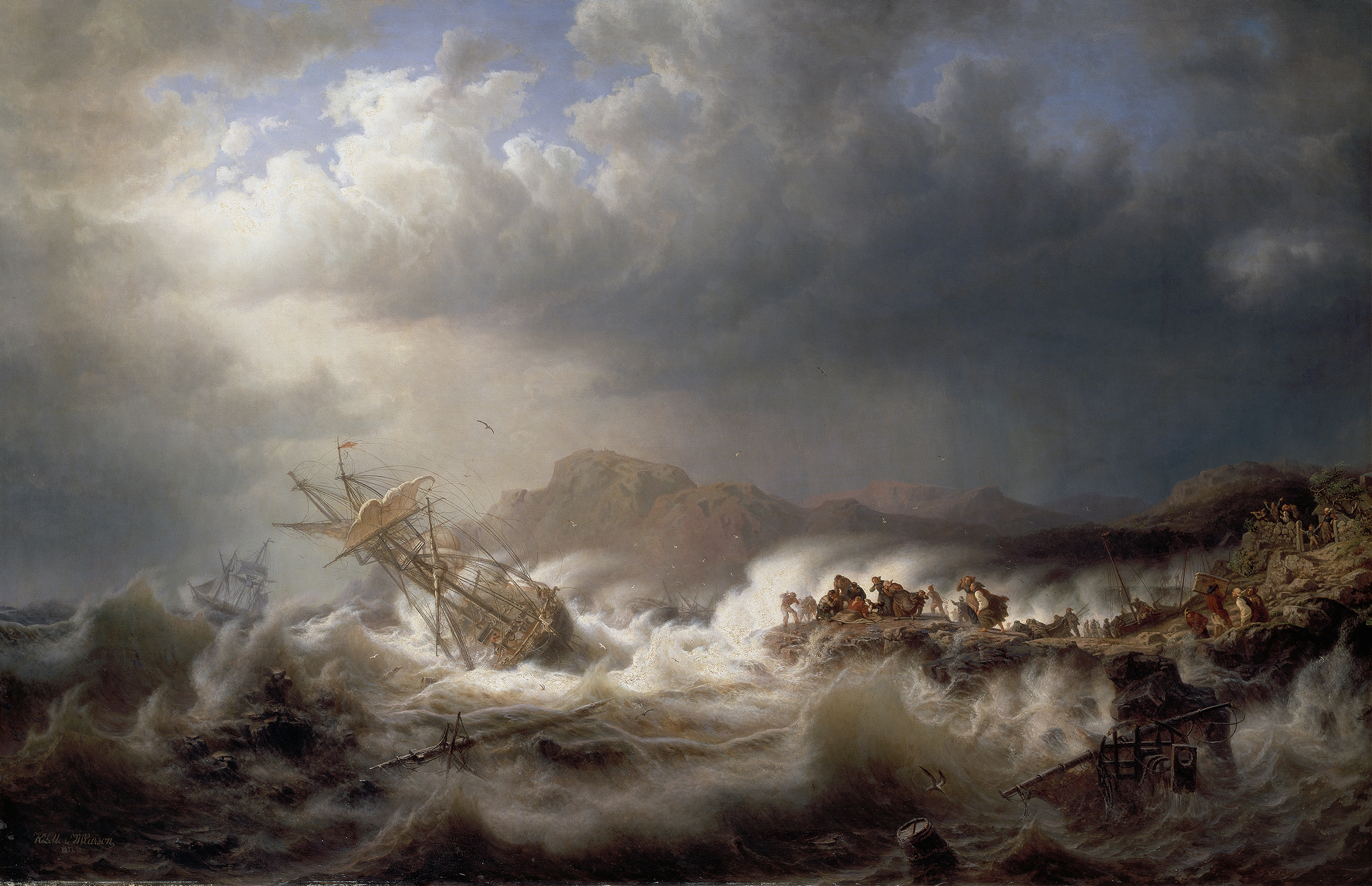 Shipwreck by Kilian Zoll, 1853, depicting a stormy sea with a wrecked ship