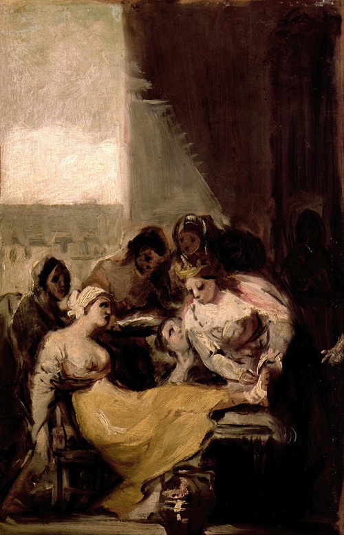 Francisco de Goya's painting depicts Saint Isabel of Portugal healing a sick woman.