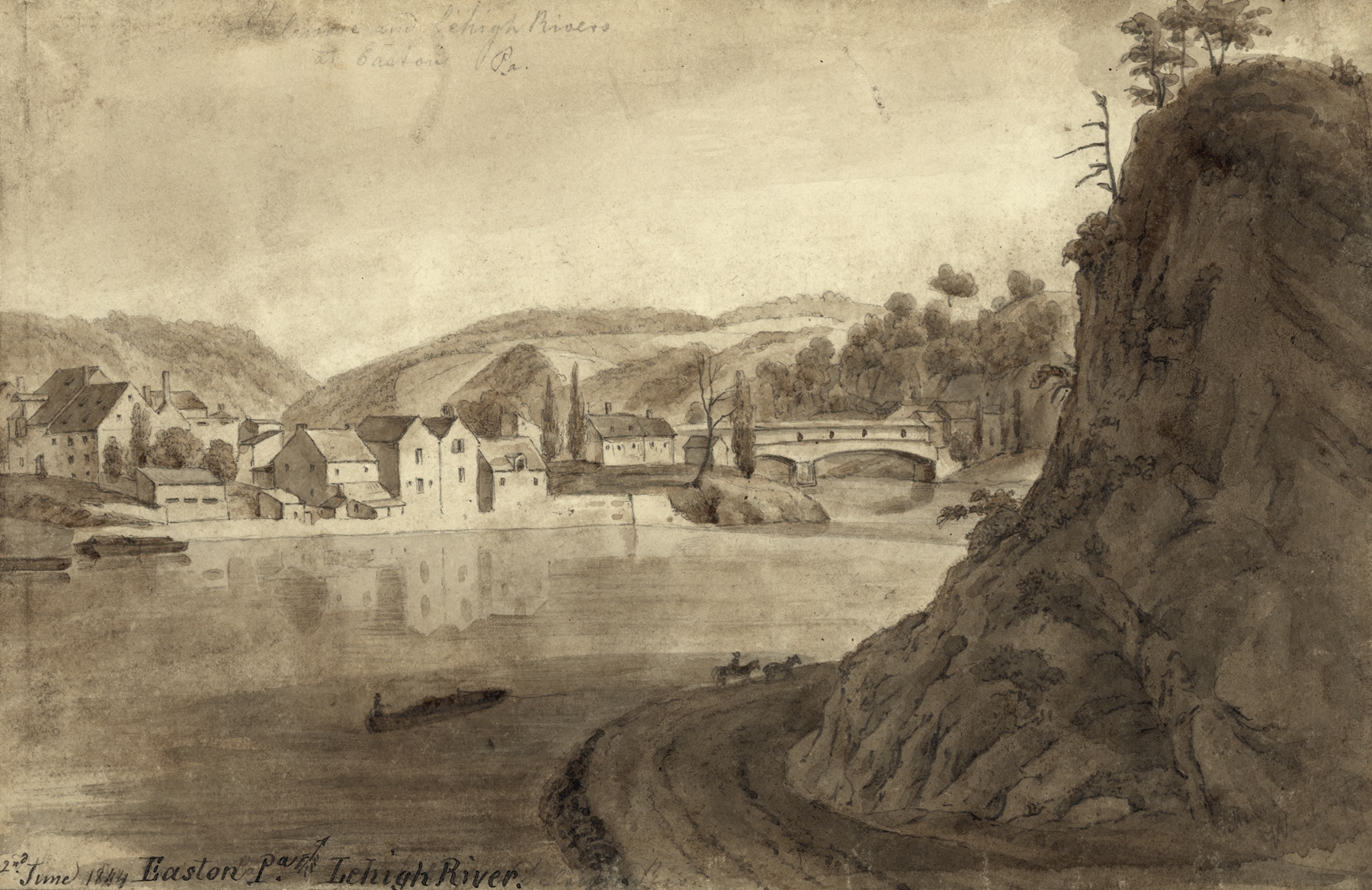 Delaware and Lehigh rivers landscape, oil painting by Augustus Köllner