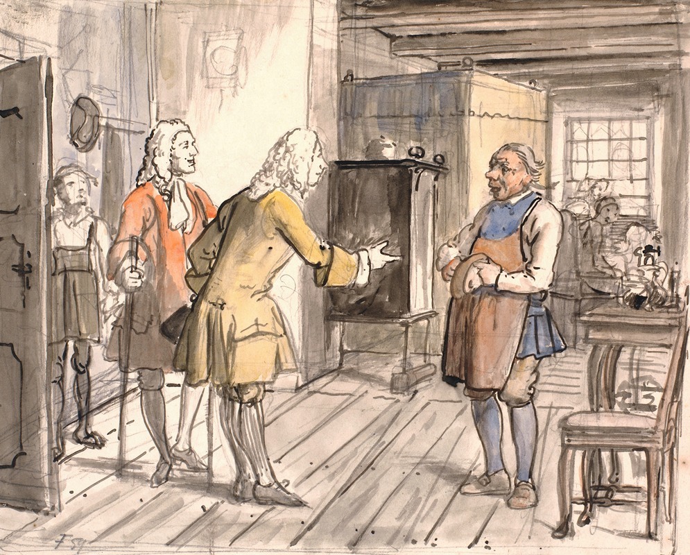 A painting depicting a political gathering in a historical setting.