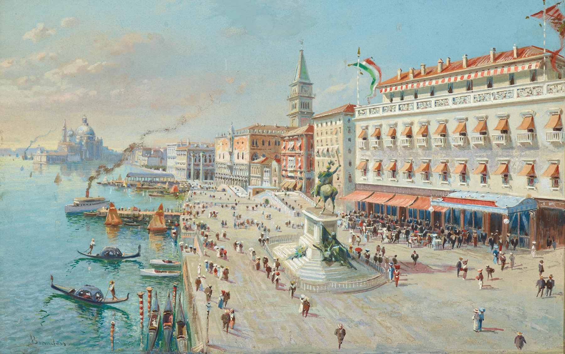 Landscape with canals and Santa Maria della Salute, oil painting by Antonietta Brandeis