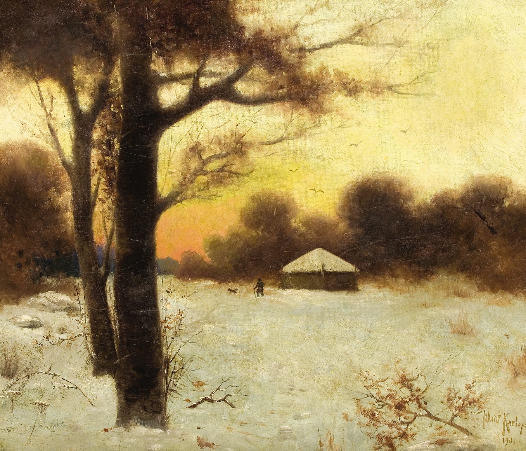 Winter Cottage, by Julius Sergius Klever, public domain
