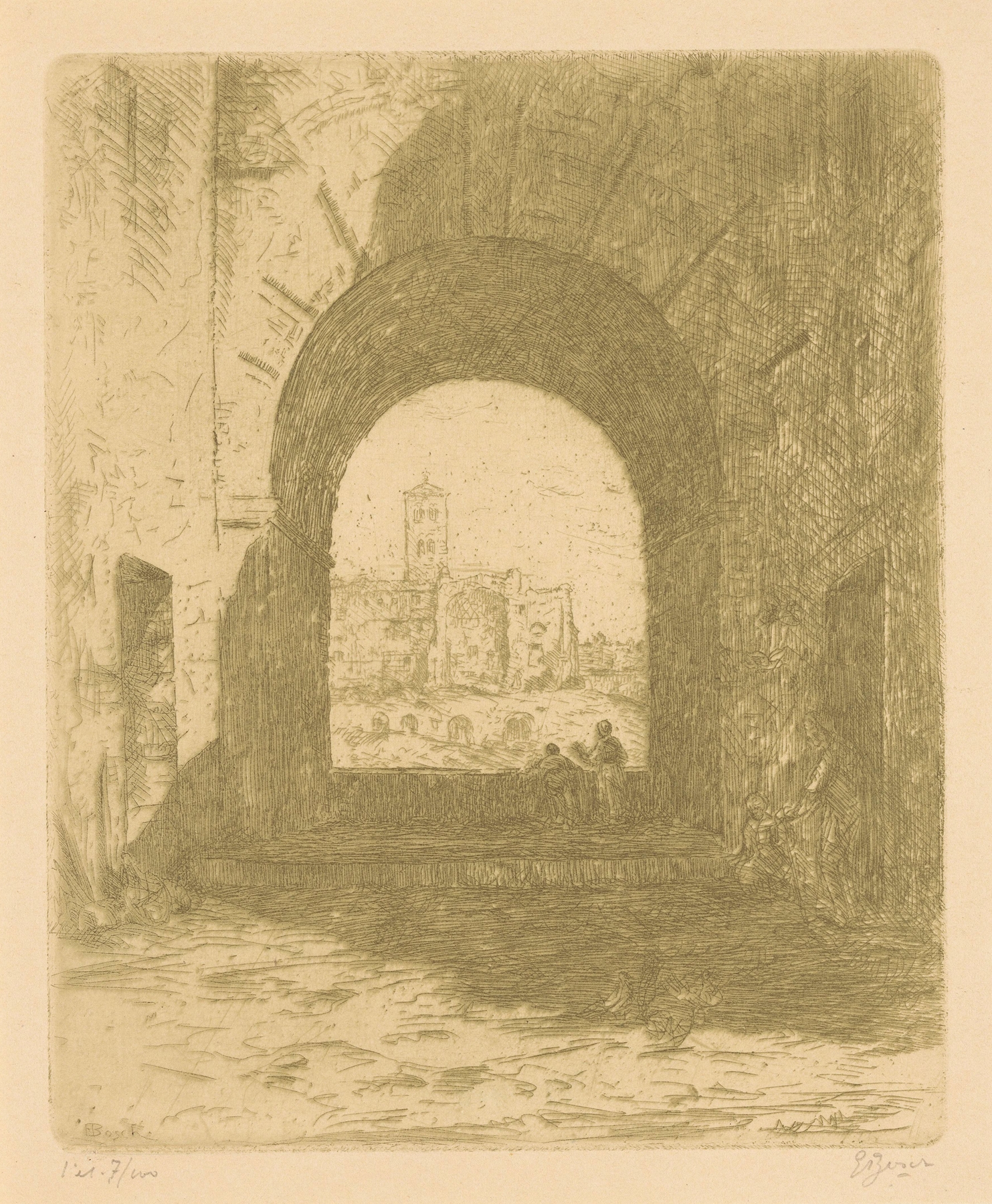 Colosseum by Etienne Bosch, oil on canvas, showcasing ancient arches and landscape.