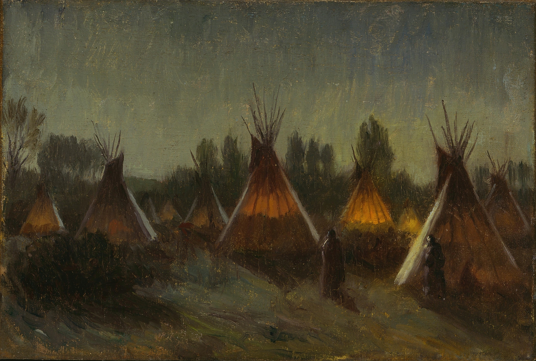 Abstract representation of shadows in the night by Joseph Henry Sharp, oil painting