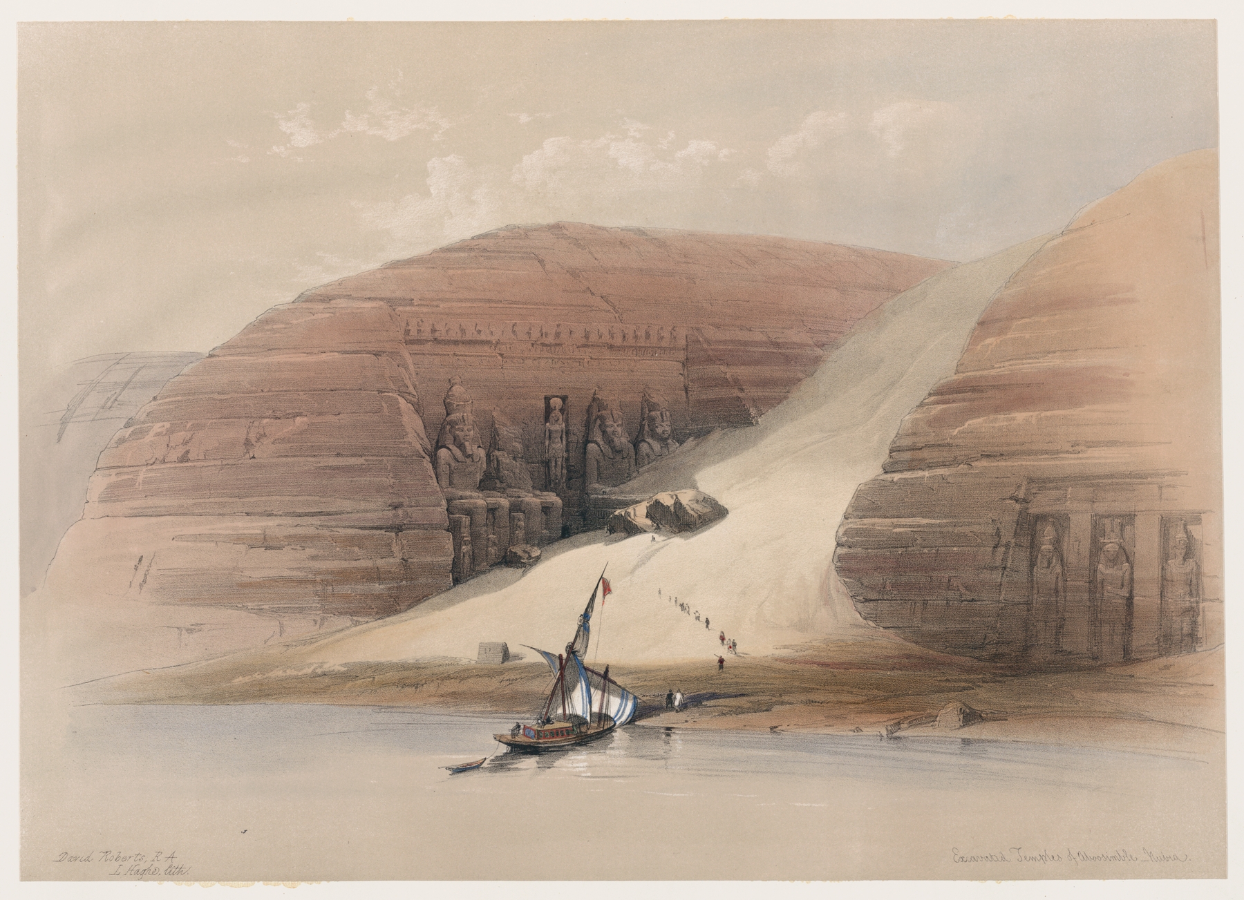 Excavated temples of Aboosimble [Abû Sunbul], Nubia., by David Roberts, public domain