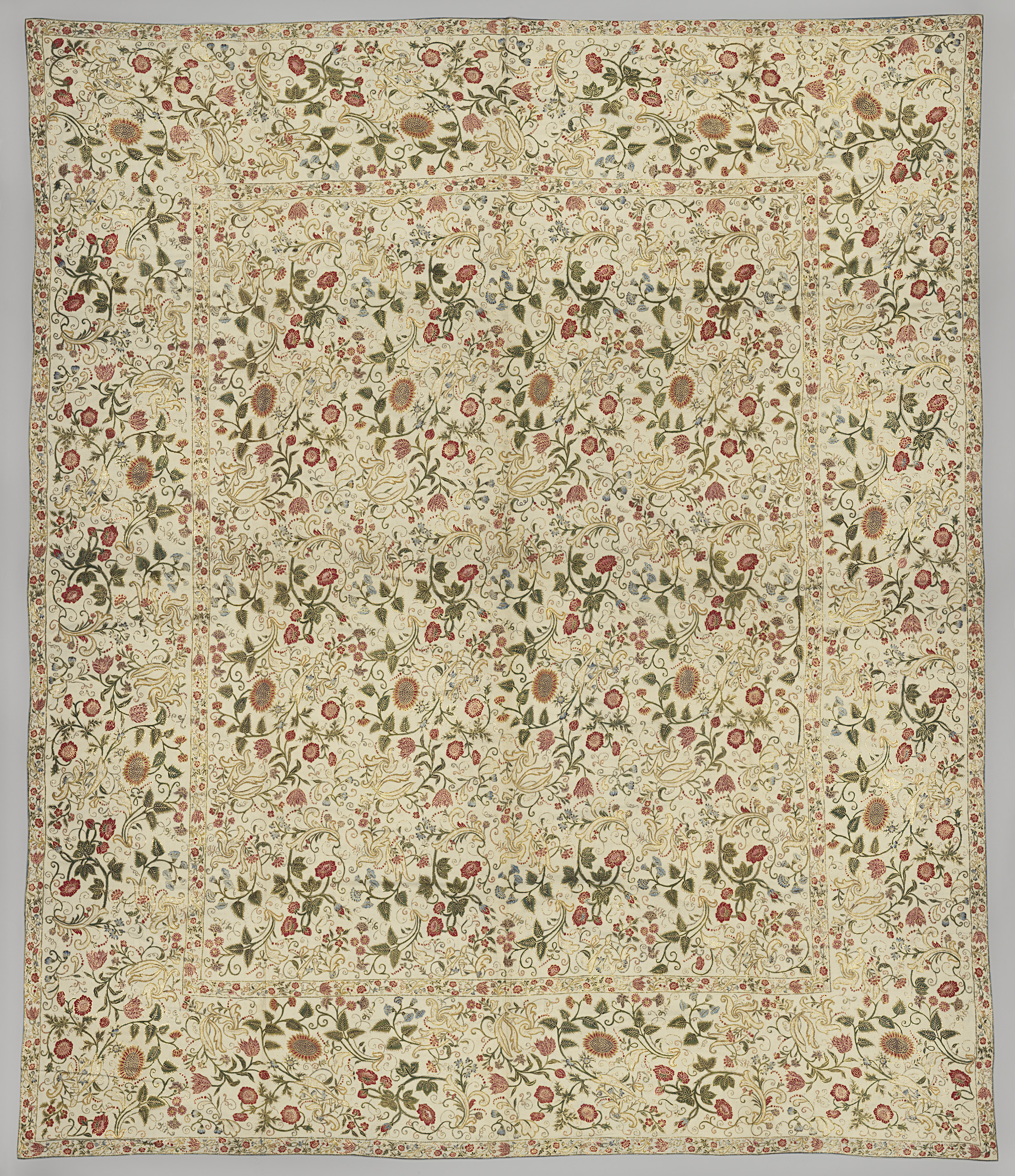 Woodblock-printed cotton bedspread by Unknown Artist, textile medium