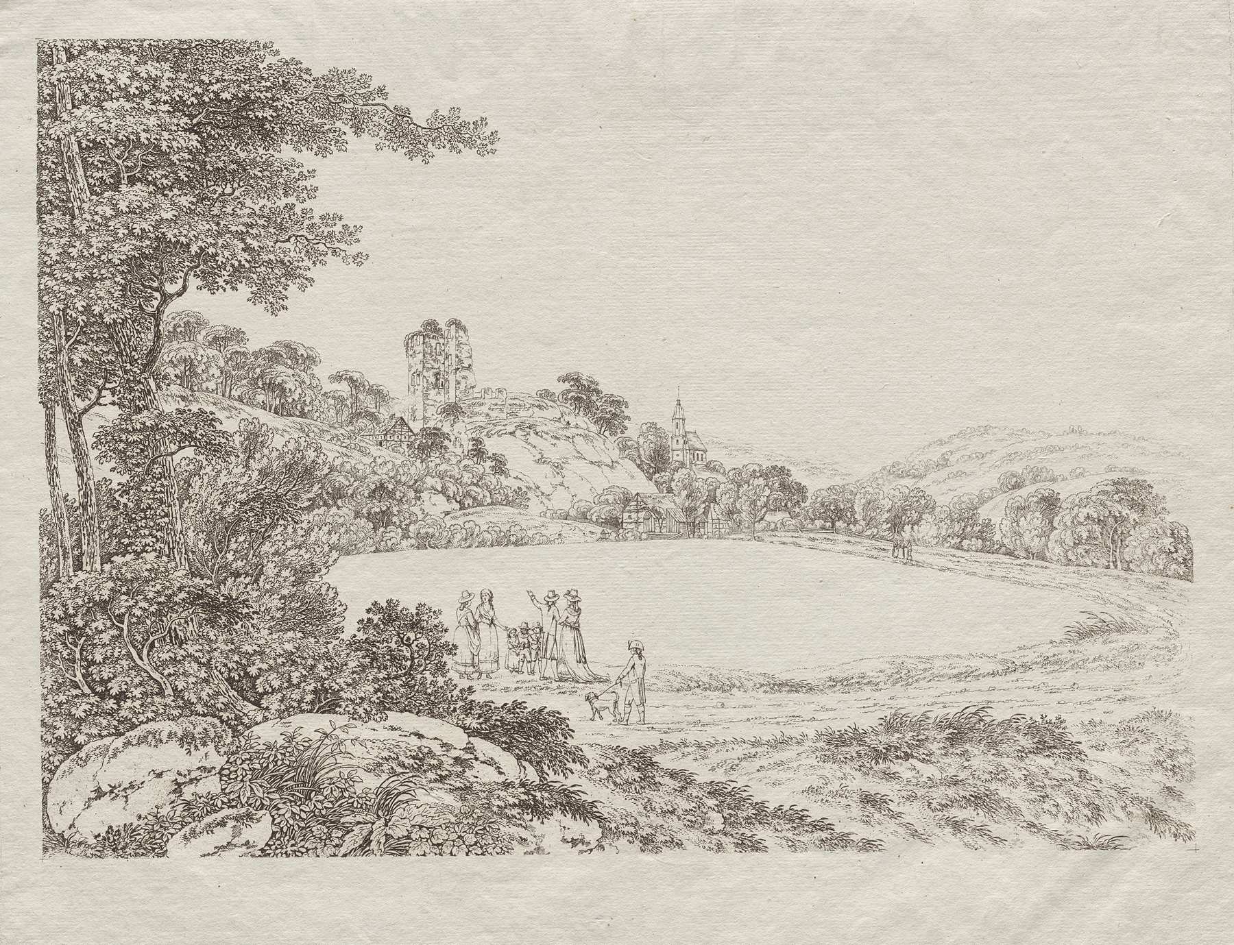 Landscape with Tharandt Castle Ruins, oil on canvas by Adrian Zingg