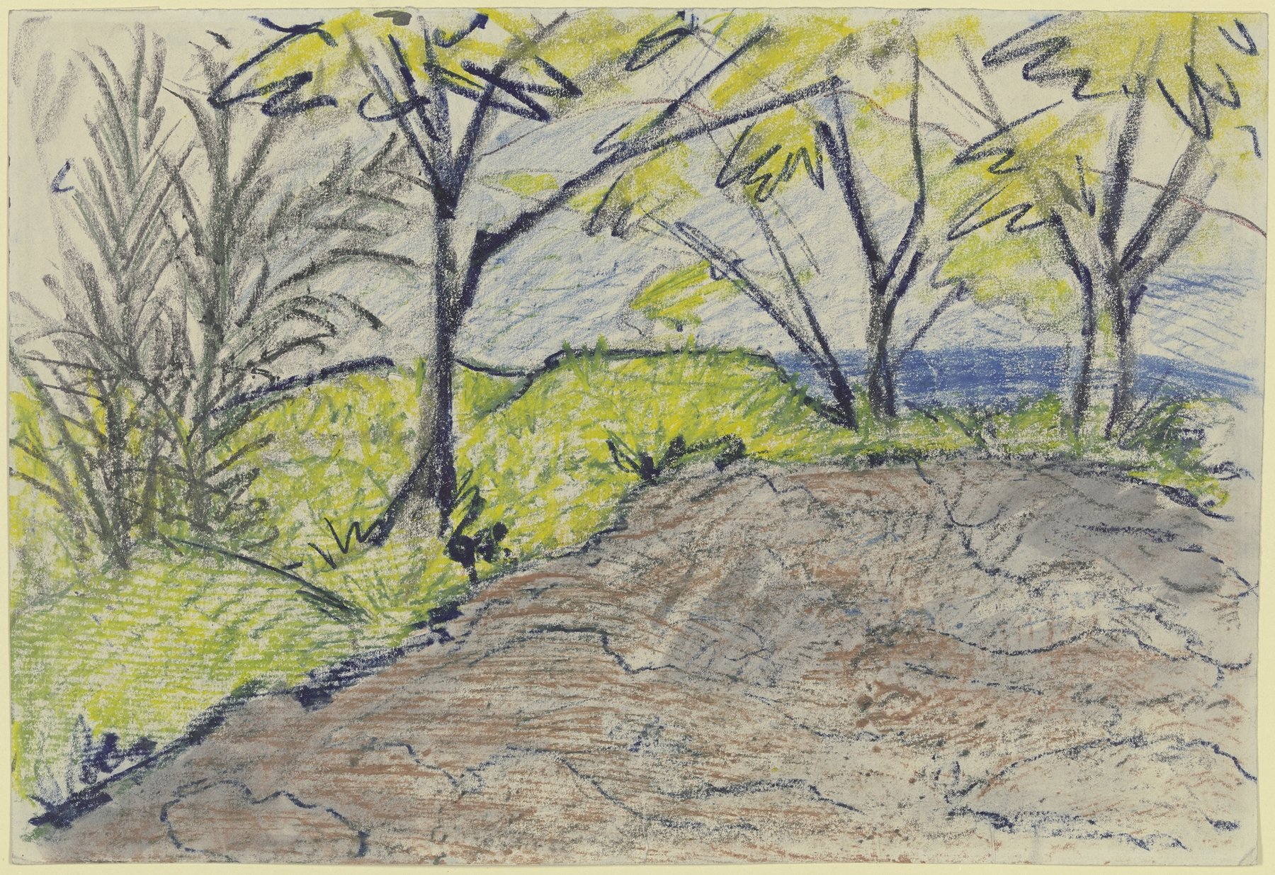 Expressionism landscape by Otto Mueller, featuring hills and emotional colors.