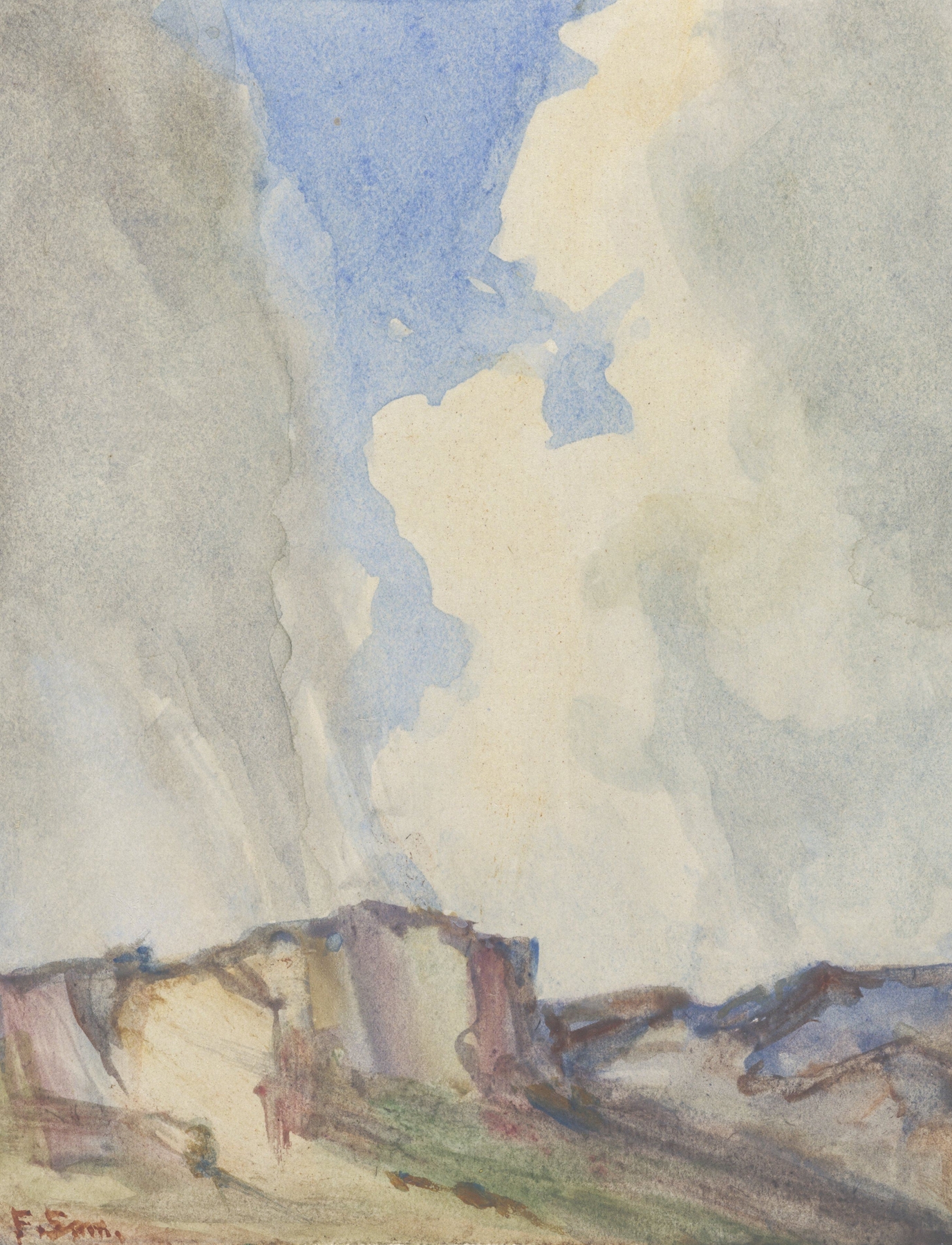 Duinlandschap met zandafgraving onder stormachtige lucht, by Frans Smissaert, public domain